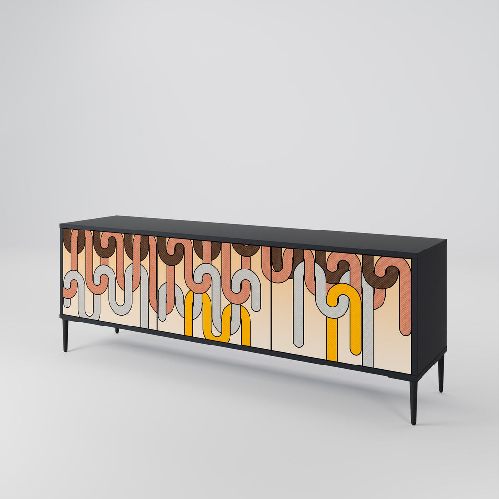 COLORFUL STRINGS Móvel de TV com 3 Portas em Acabamento Preto