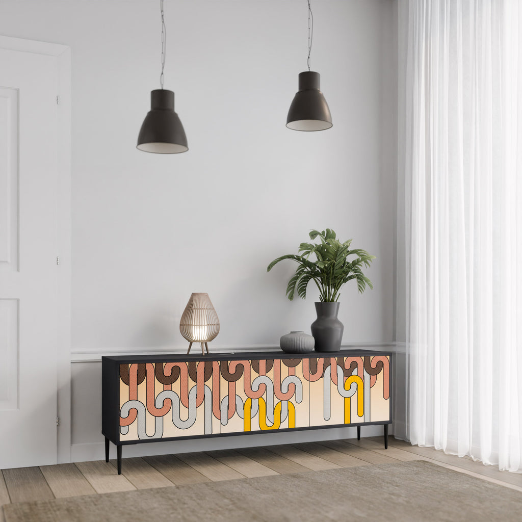 COLORFUL STRINGS Móvel de TV com 3 Portas em Acabamento Preto