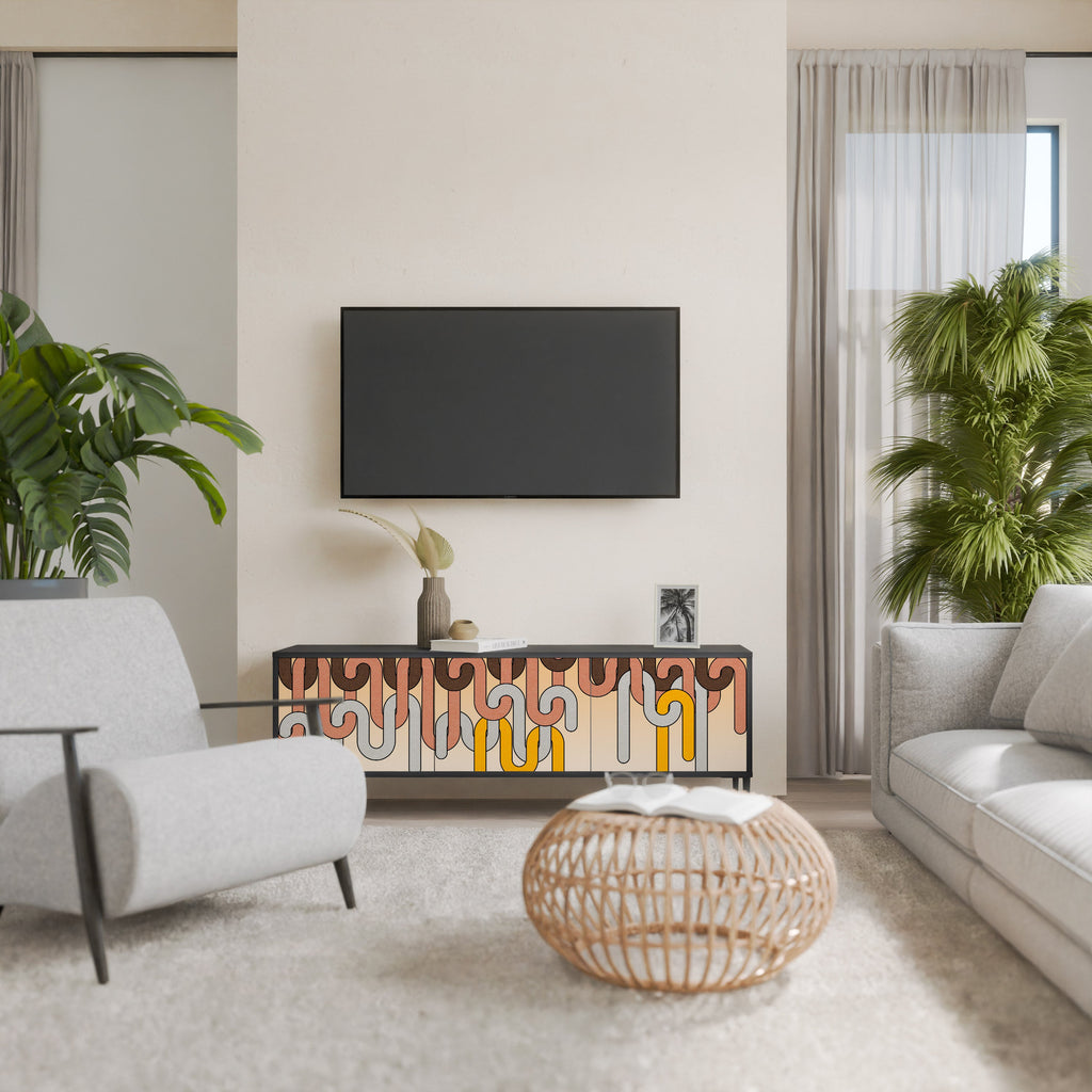 COLORFUL STRINGS Móvel de TV com 3 Portas em Acabamento Preto