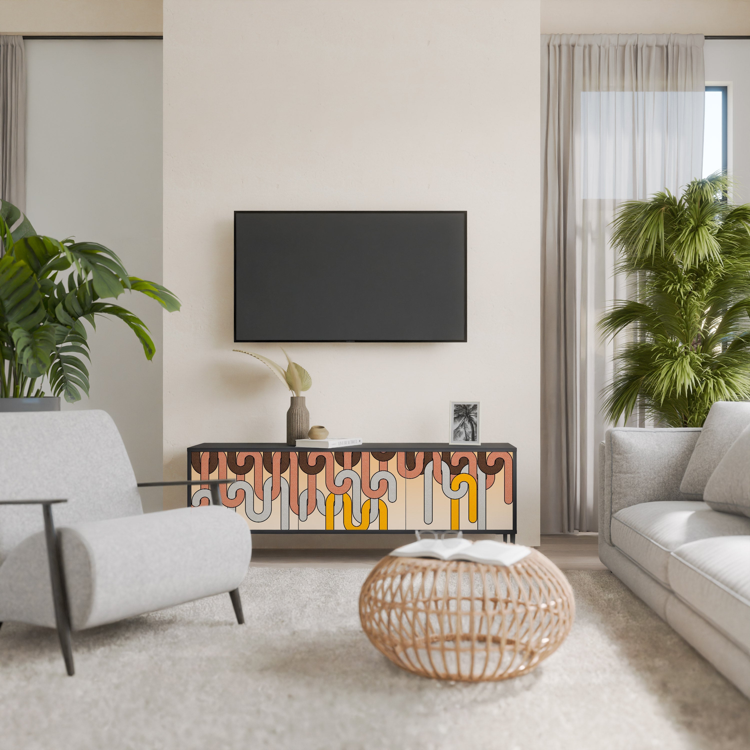 COLORFUL STRINGS Móvel de TV com 3 Portas em Acabamento Preto