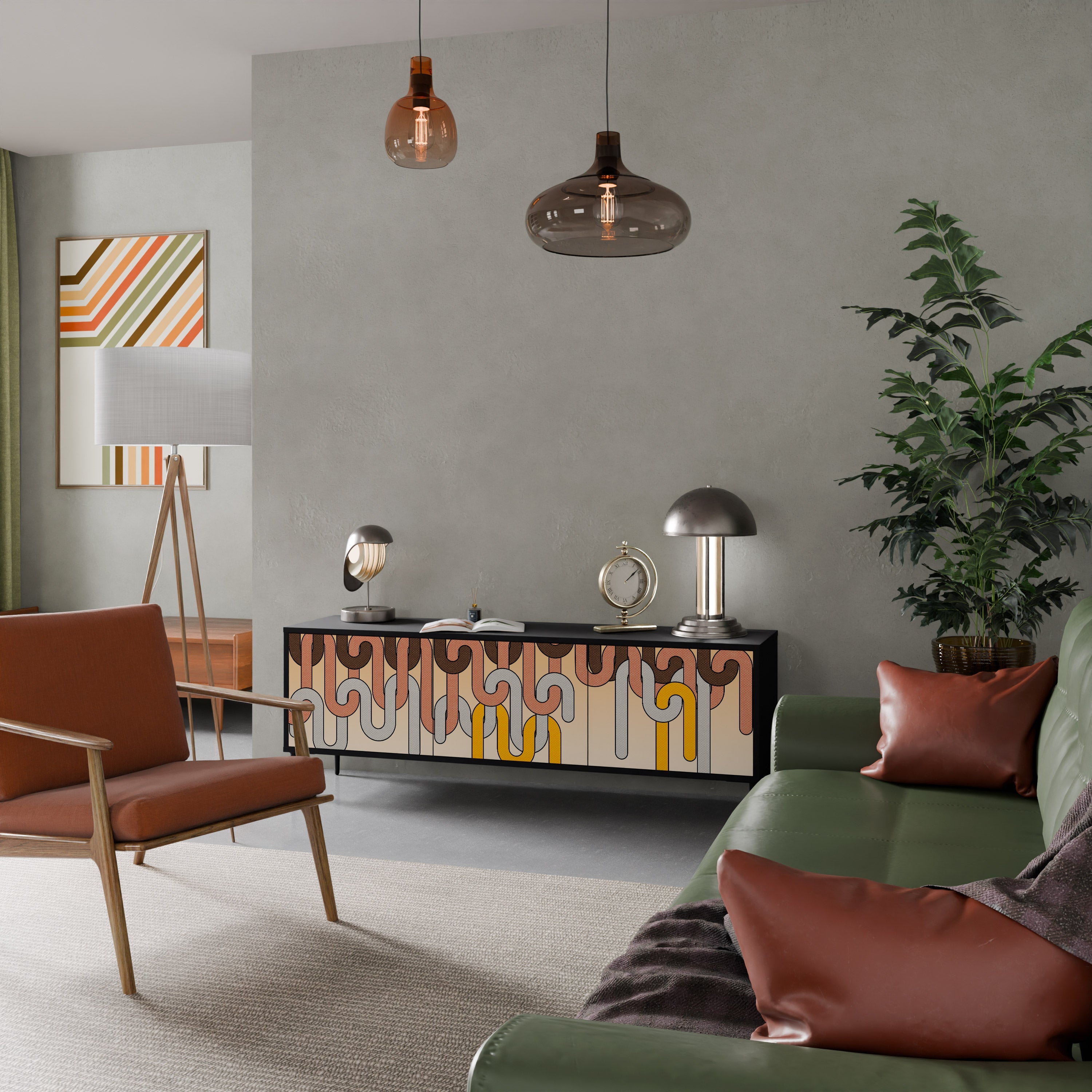 COLORFUL STRINGS Móvel de TV com 3 Portas em Acabamento Preto