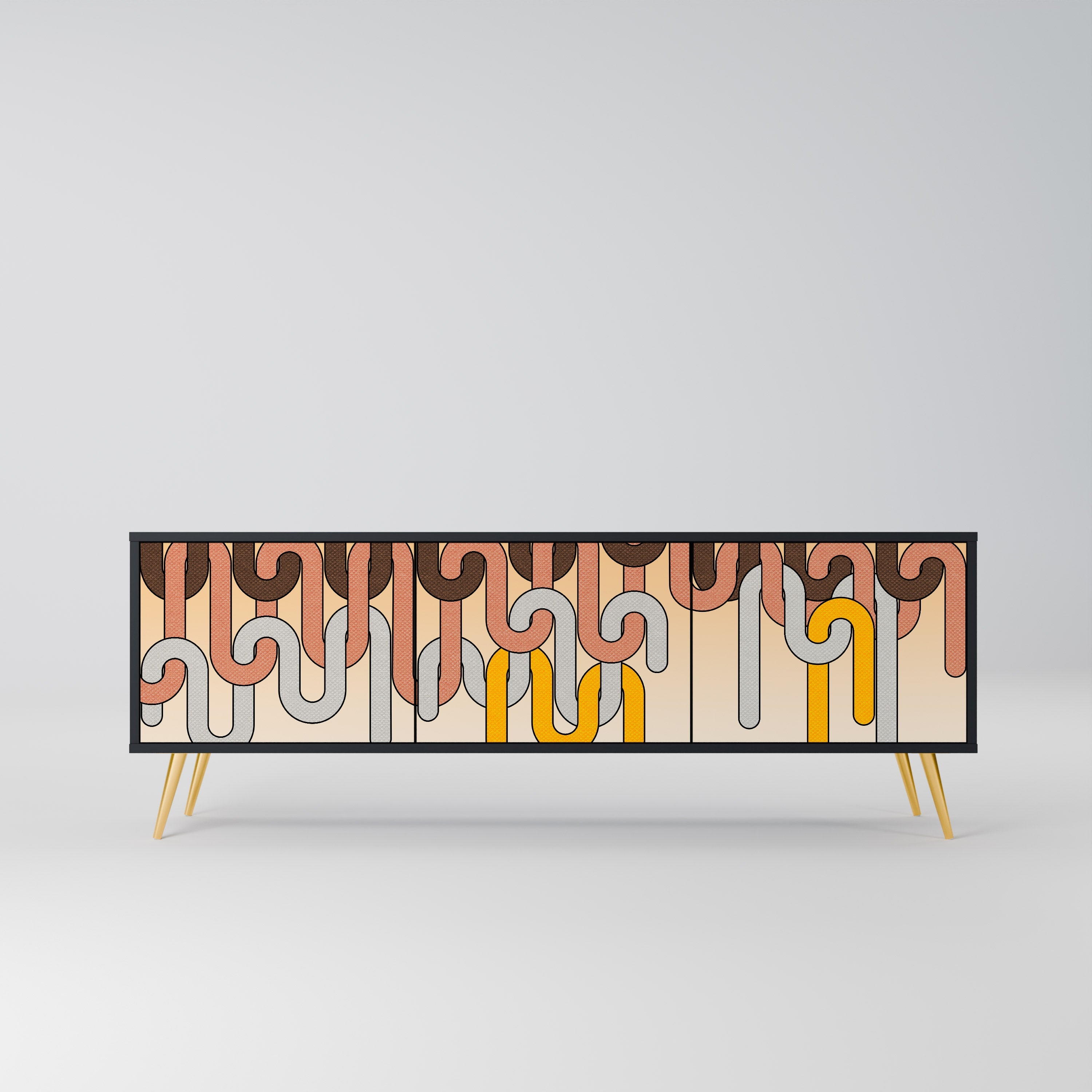 COLORFUL STRINGS Móvel de TV com 3 Portas em Acabamento Preto