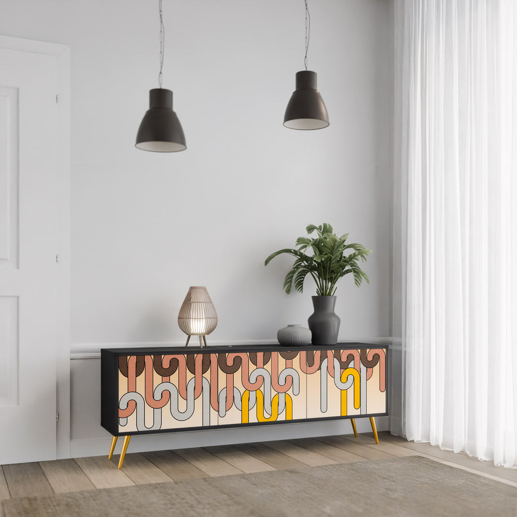 COLORFUL STRINGS Móvel de TV com 3 Portas em Acabamento Preto