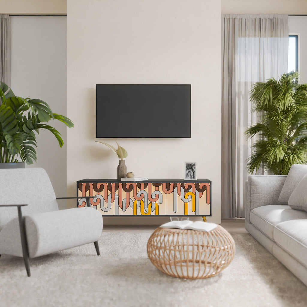 COLORFUL STRINGS Móvel de TV com 3 Portas em Acabamento Preto