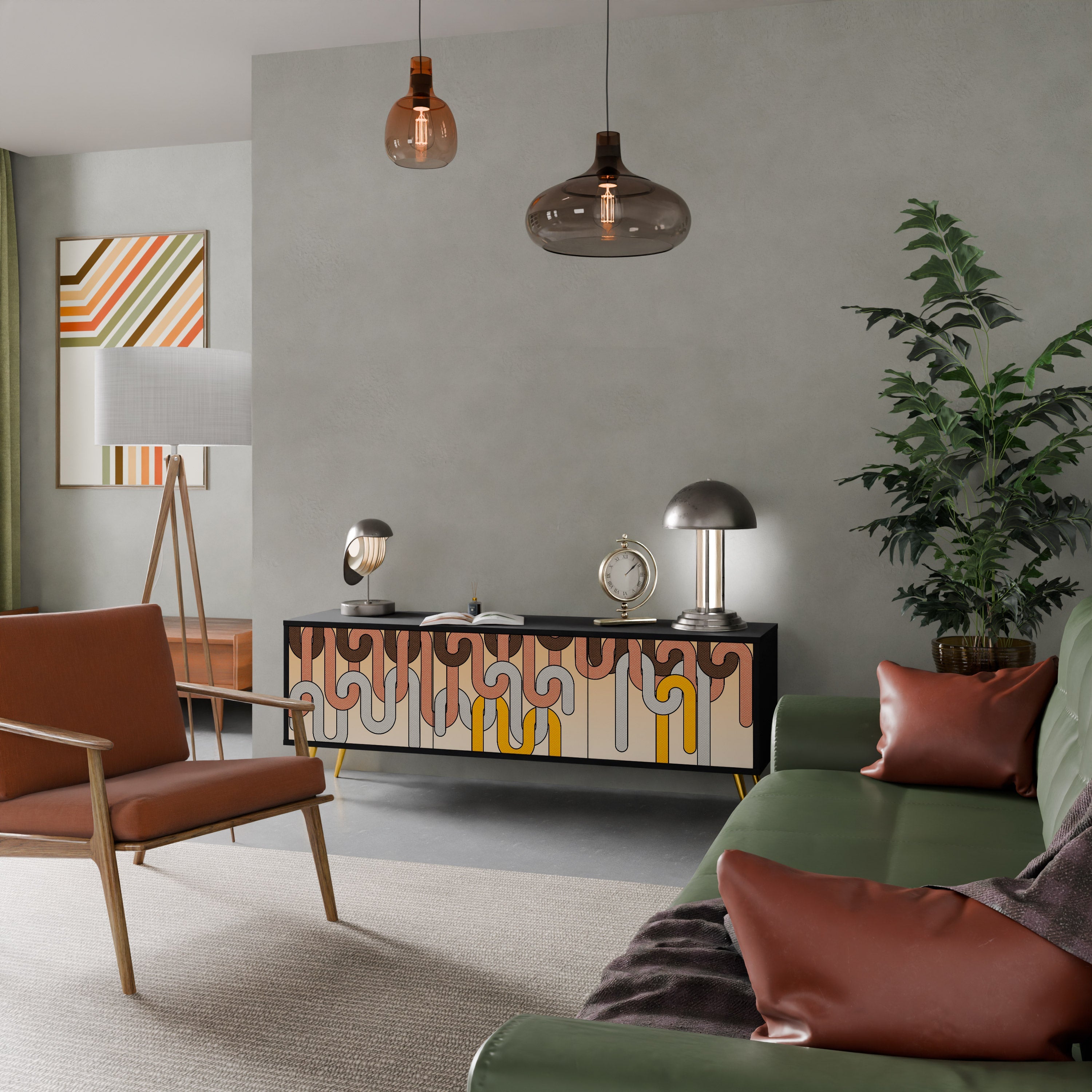 COLORFUL STRINGS Móvel de TV com 3 Portas em Acabamento Preto