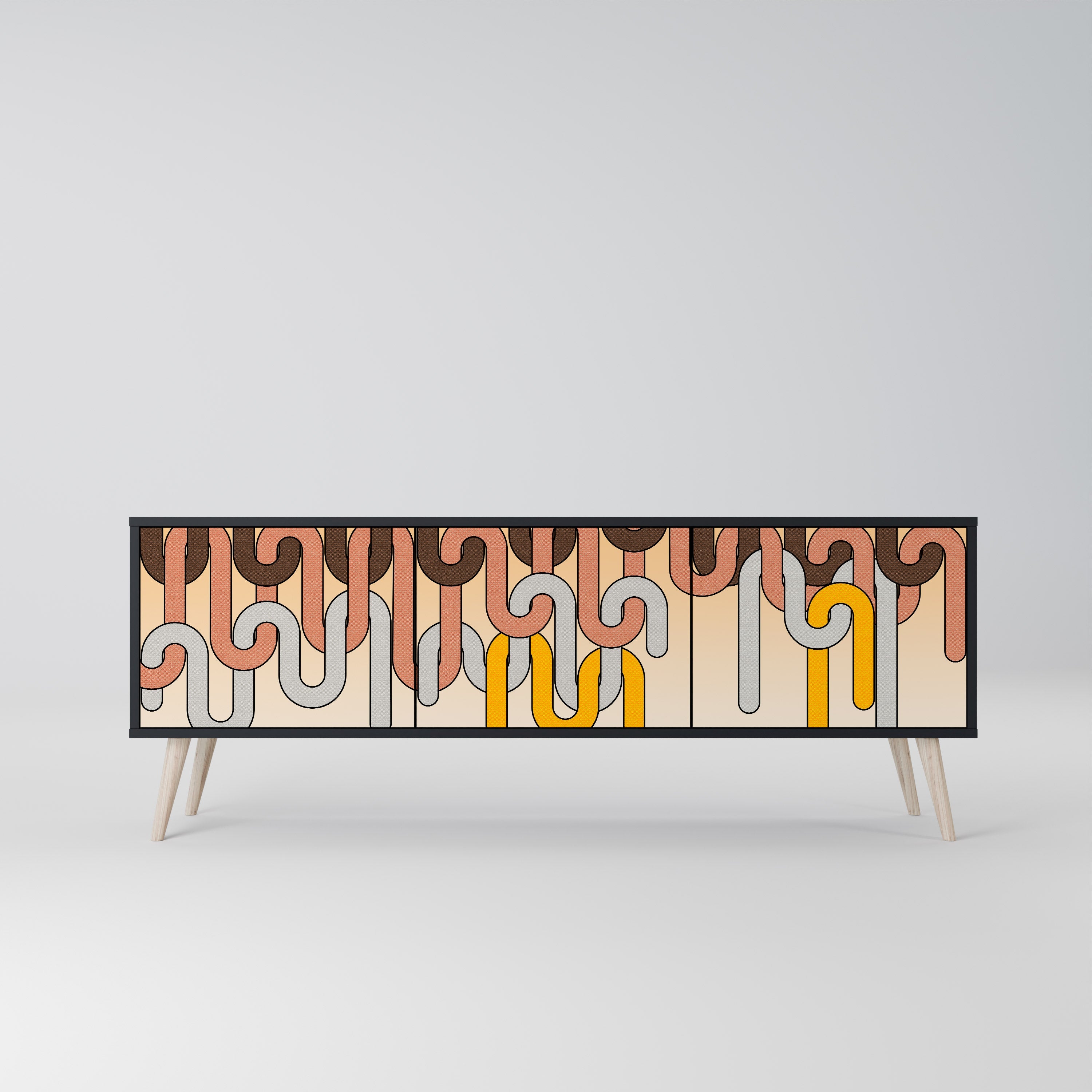 COLORFUL STRINGS Móvel de TV com 3 Portas em Acabamento Preto