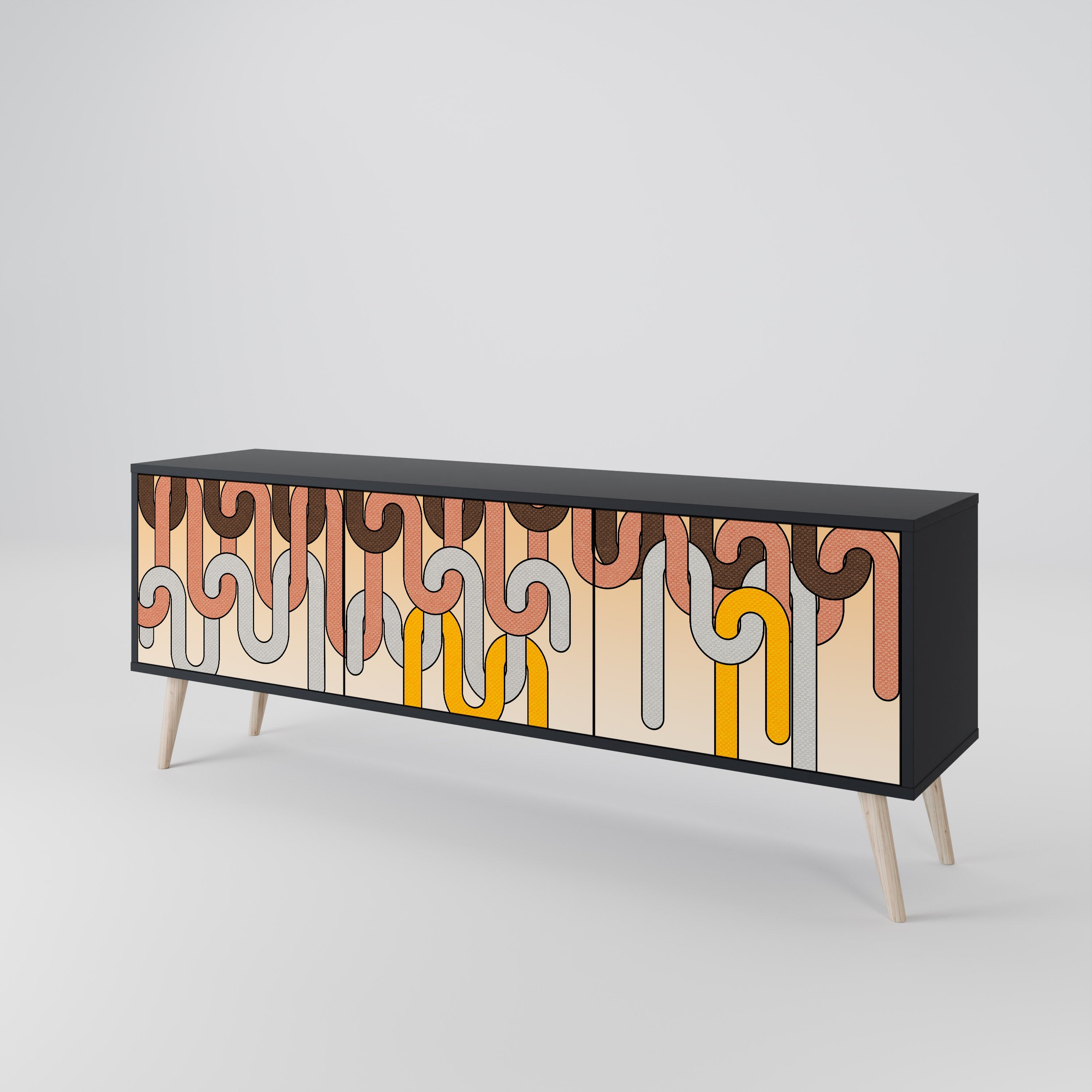 COLORFUL STRINGS Móvel de TV com 3 Portas em Acabamento Preto