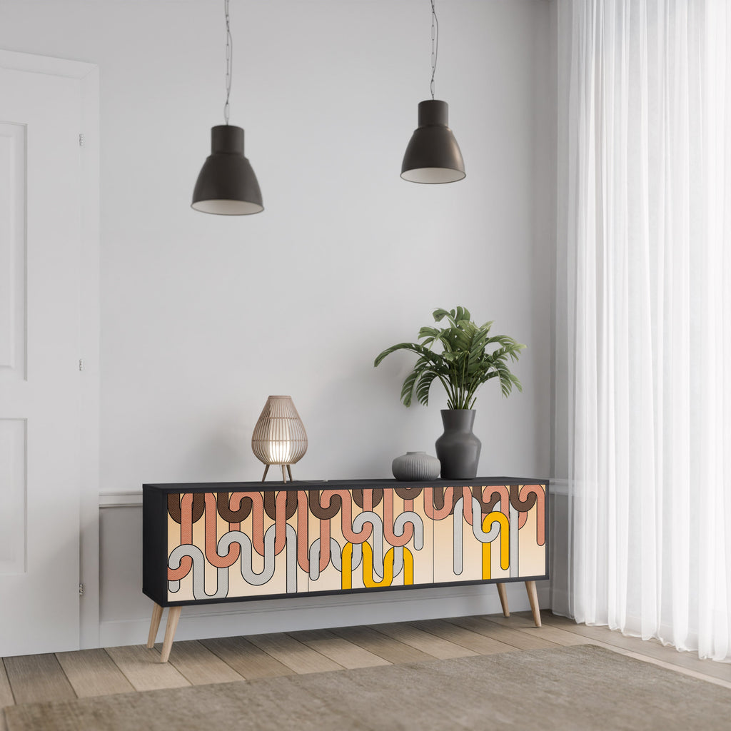 COLORFUL STRINGS Móvel de TV com 3 Portas em Acabamento Preto