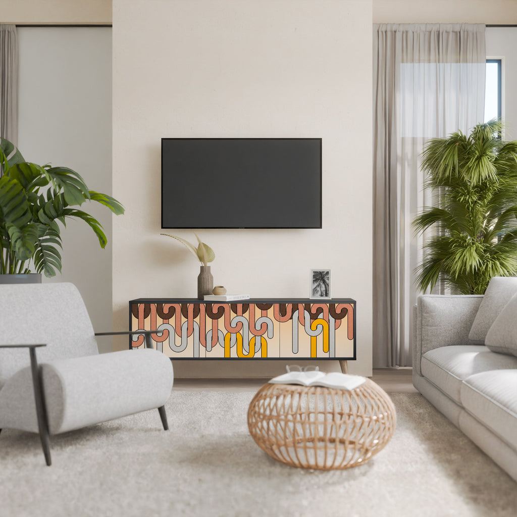 COLORFUL STRINGS Móvel de TV com 3 Portas em Acabamento Preto