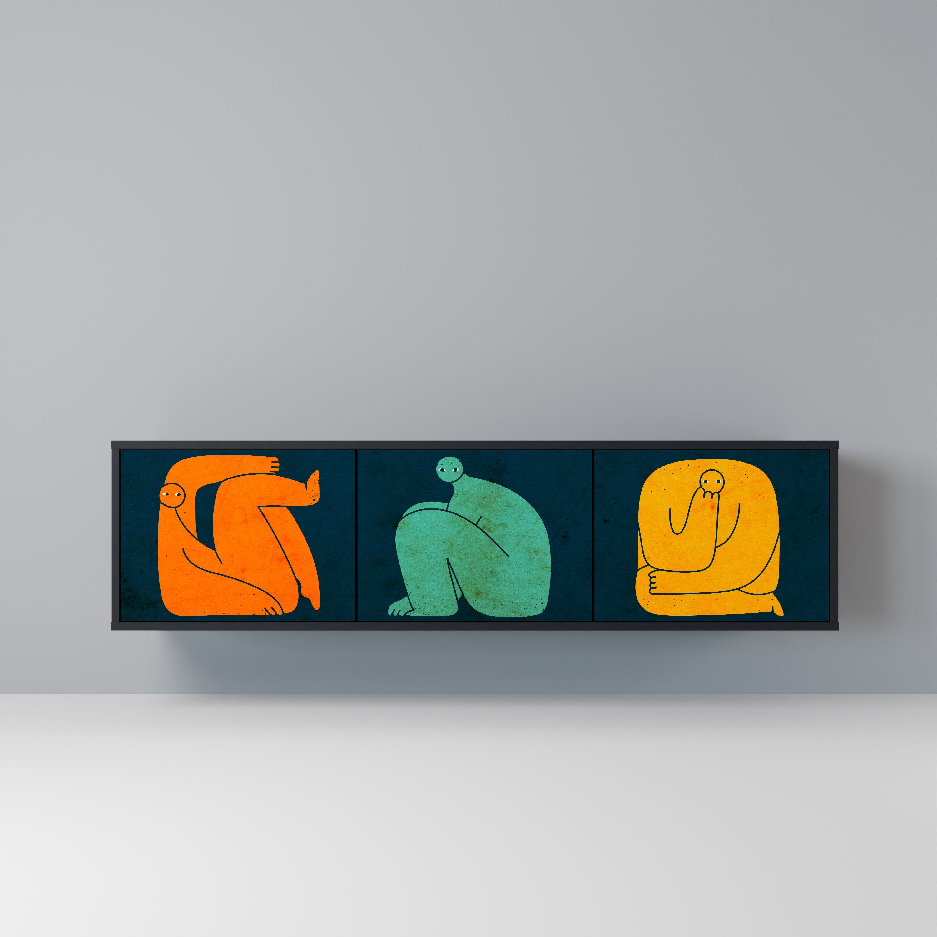 TOGETHER BUT SEPARATELY Móvel de TV com 3 Portas em Acabamento Preto