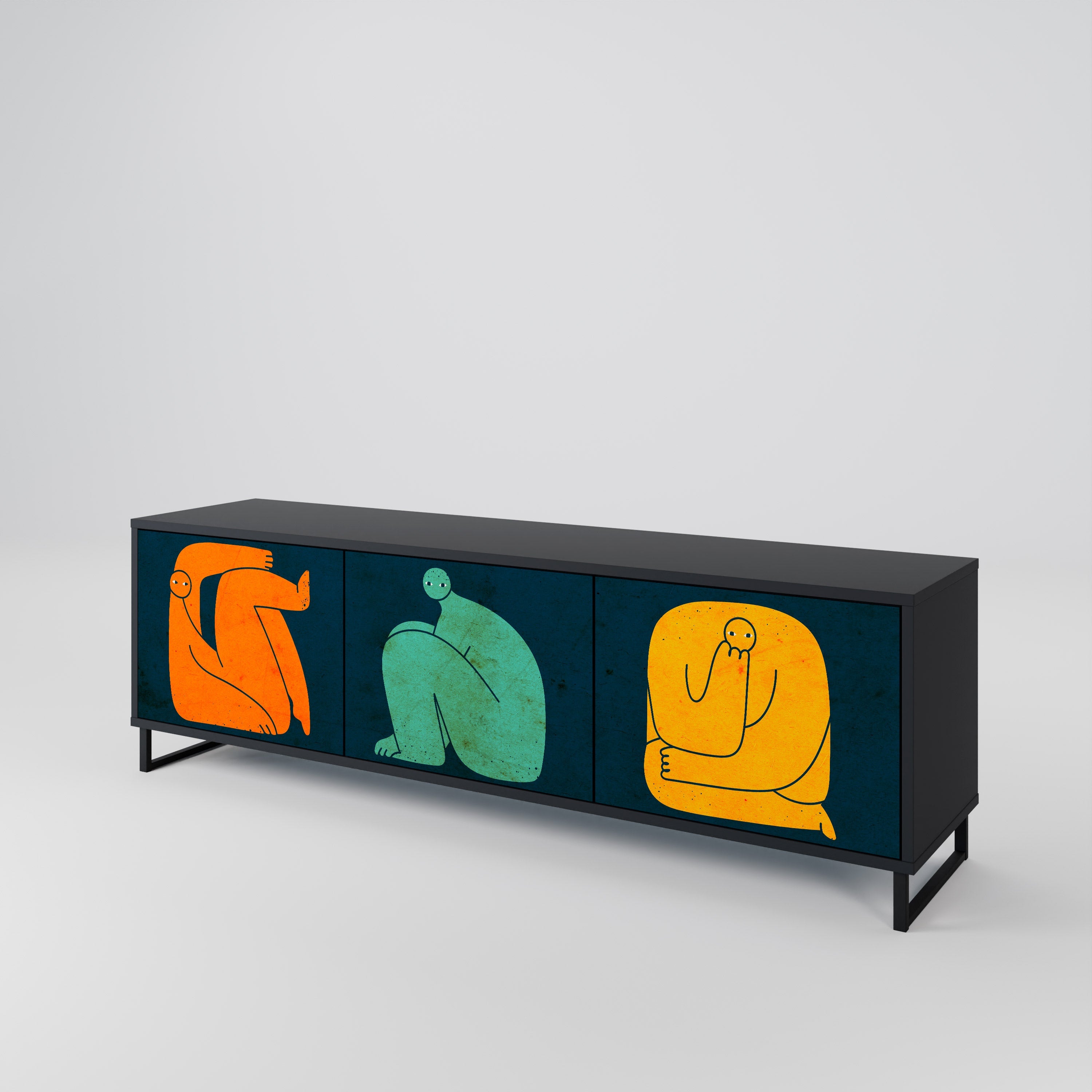 TOGETHER BUT SEPARATELY 3-Door TV Stand in Black Finish