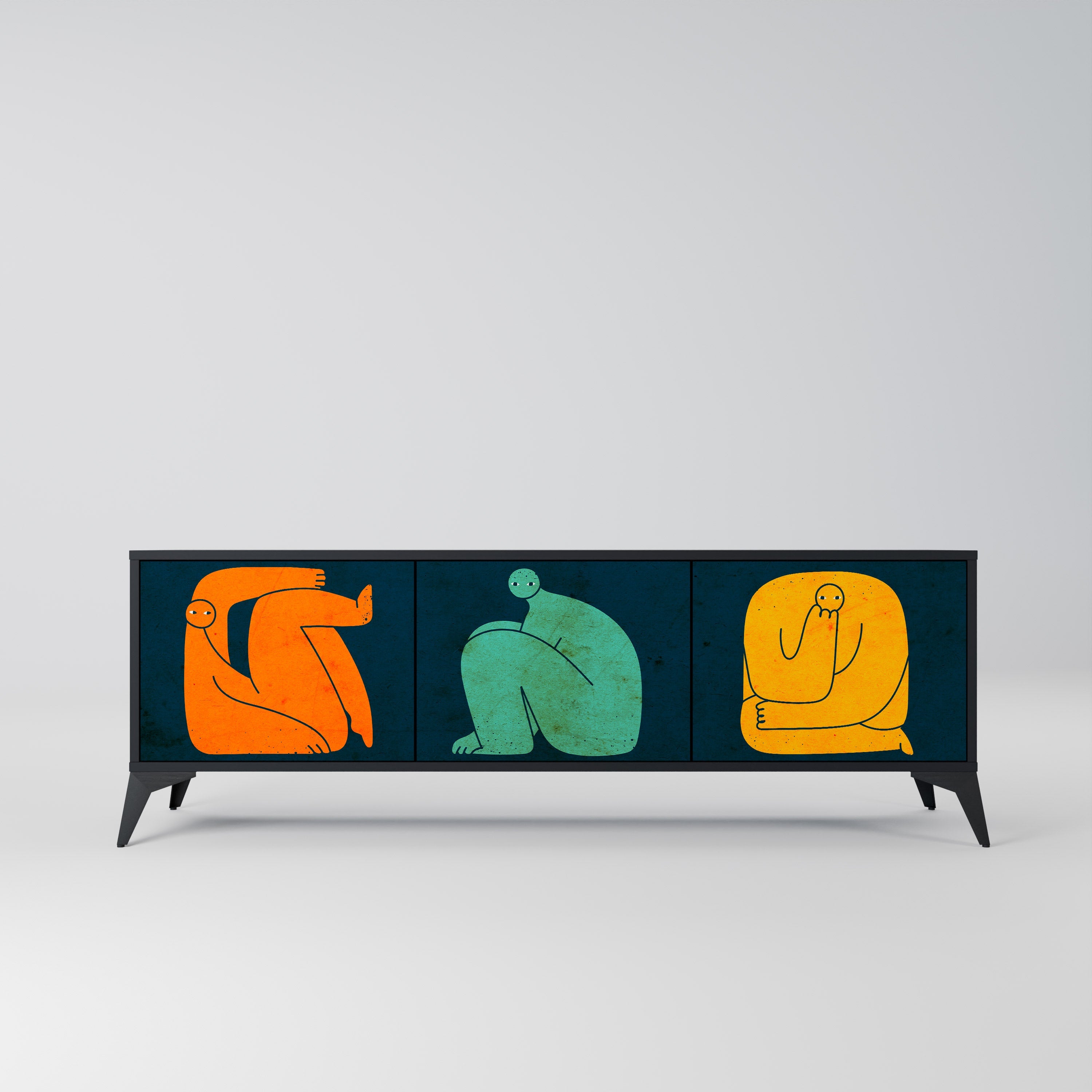 TOGETHER BUT SEPARATELY Móvel de TV com 3 Portas em Acabamento Preto