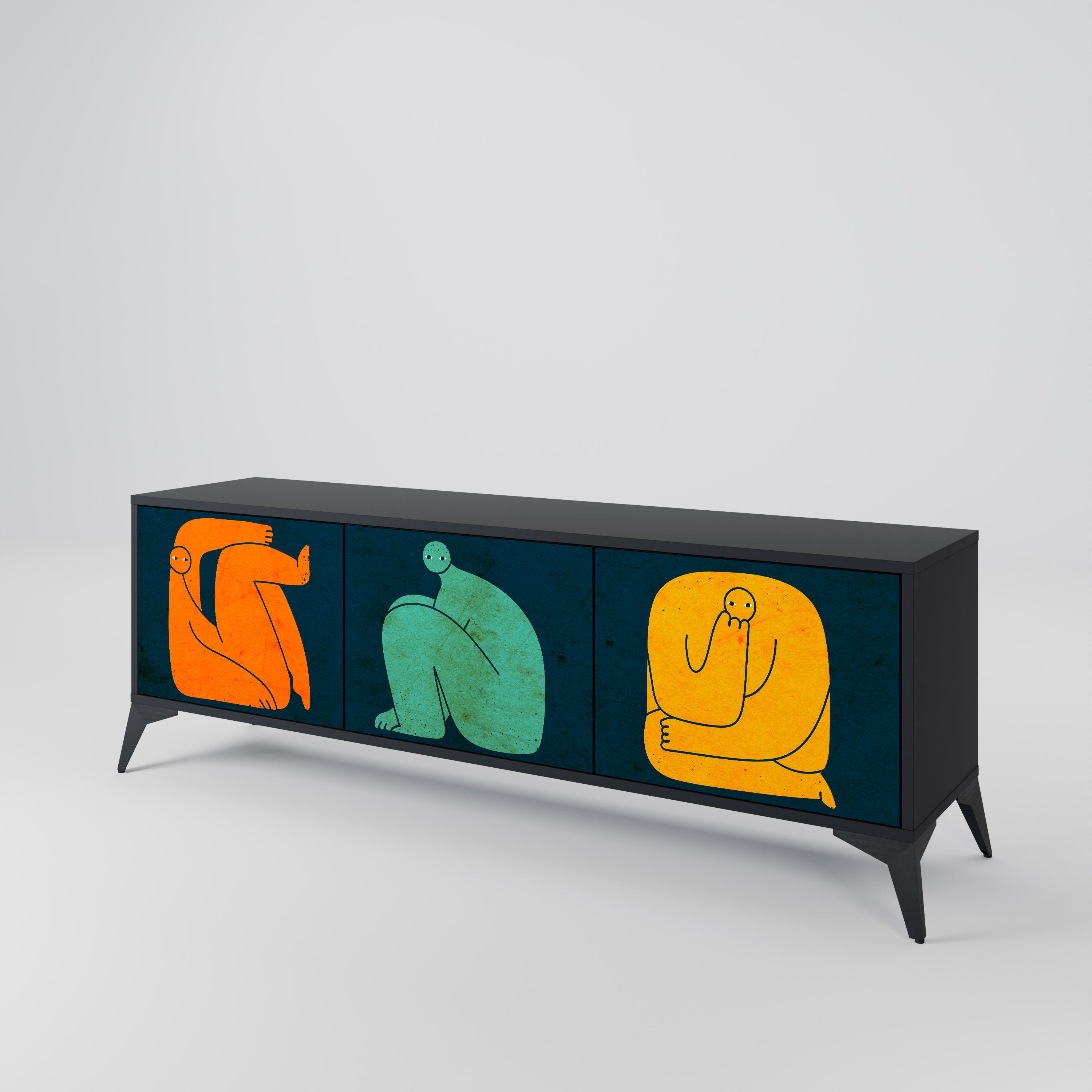 TOGETHER BUT SEPARATELY 3-Door TV Stand in Black Finish