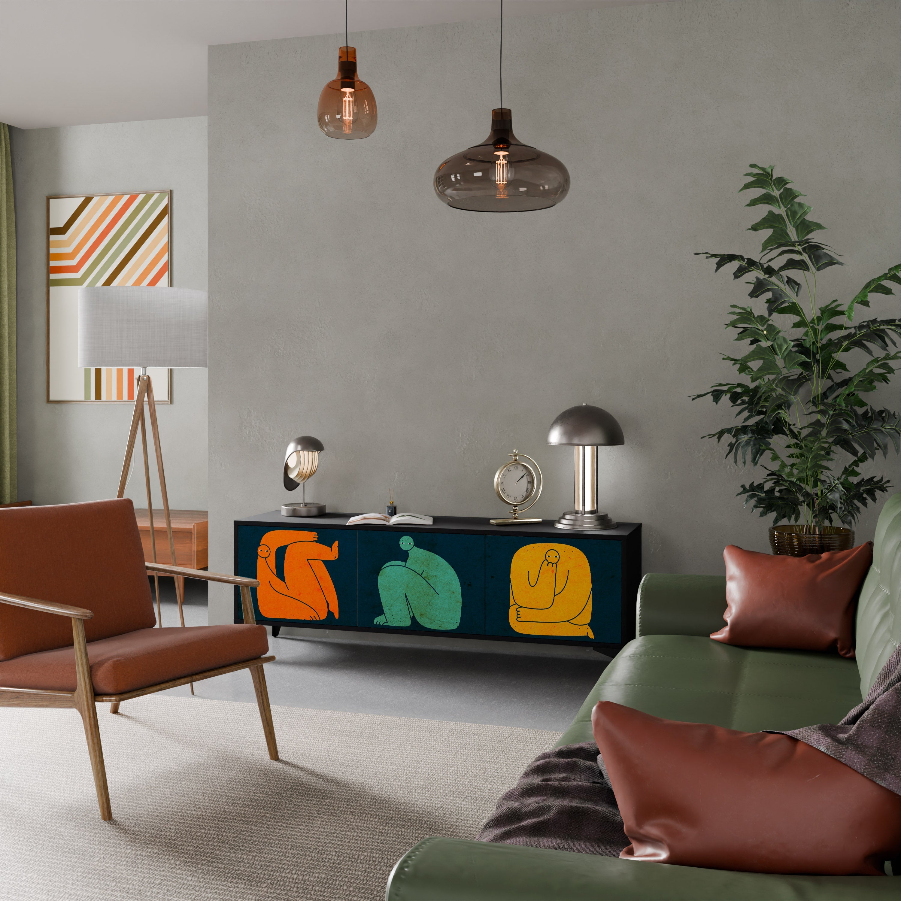 TOGETHER BUT SEPARATELY 3-Door TV Stand in Black Finish