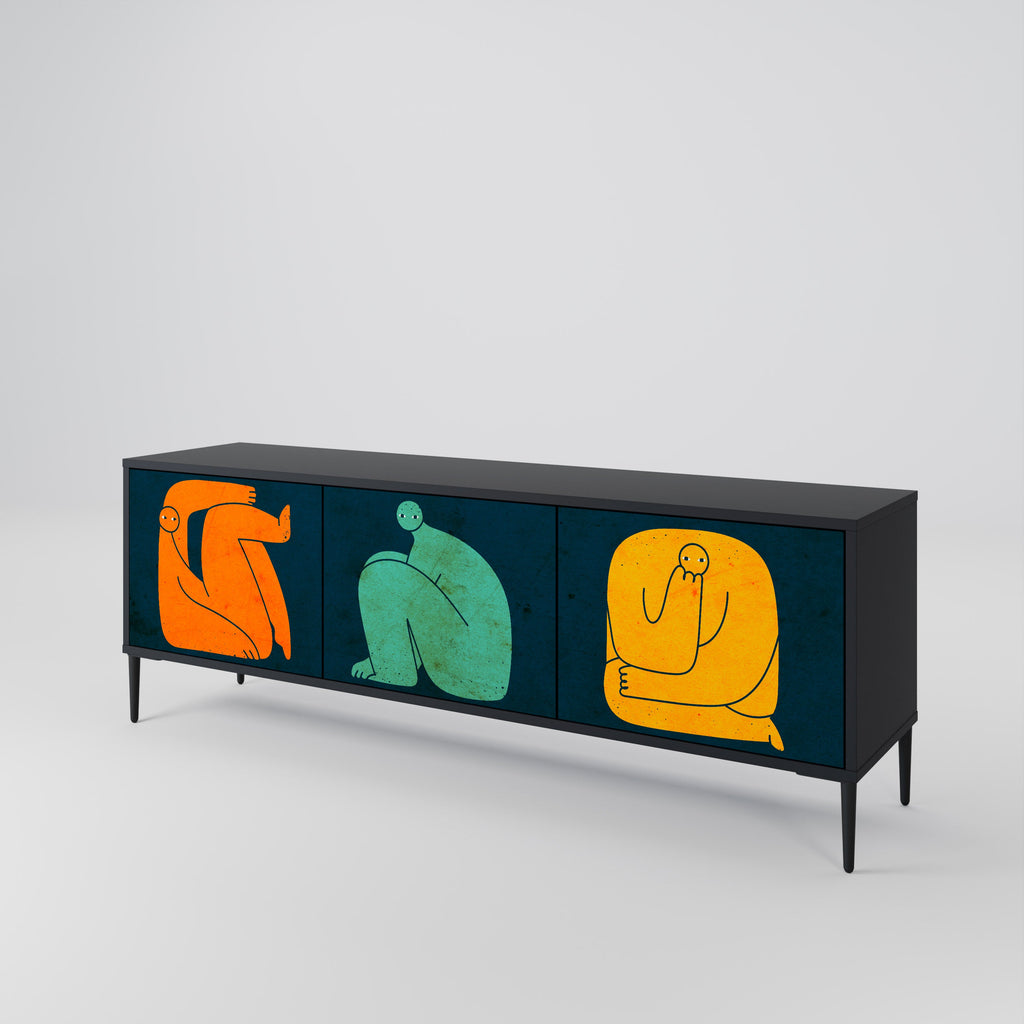 TOGETHER BUT SEPARATELY 3-Door TV Stand in Black Finish