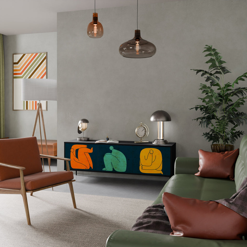 TOGETHER BUT SEPARATELY 3-Door TV Stand in Black Finish