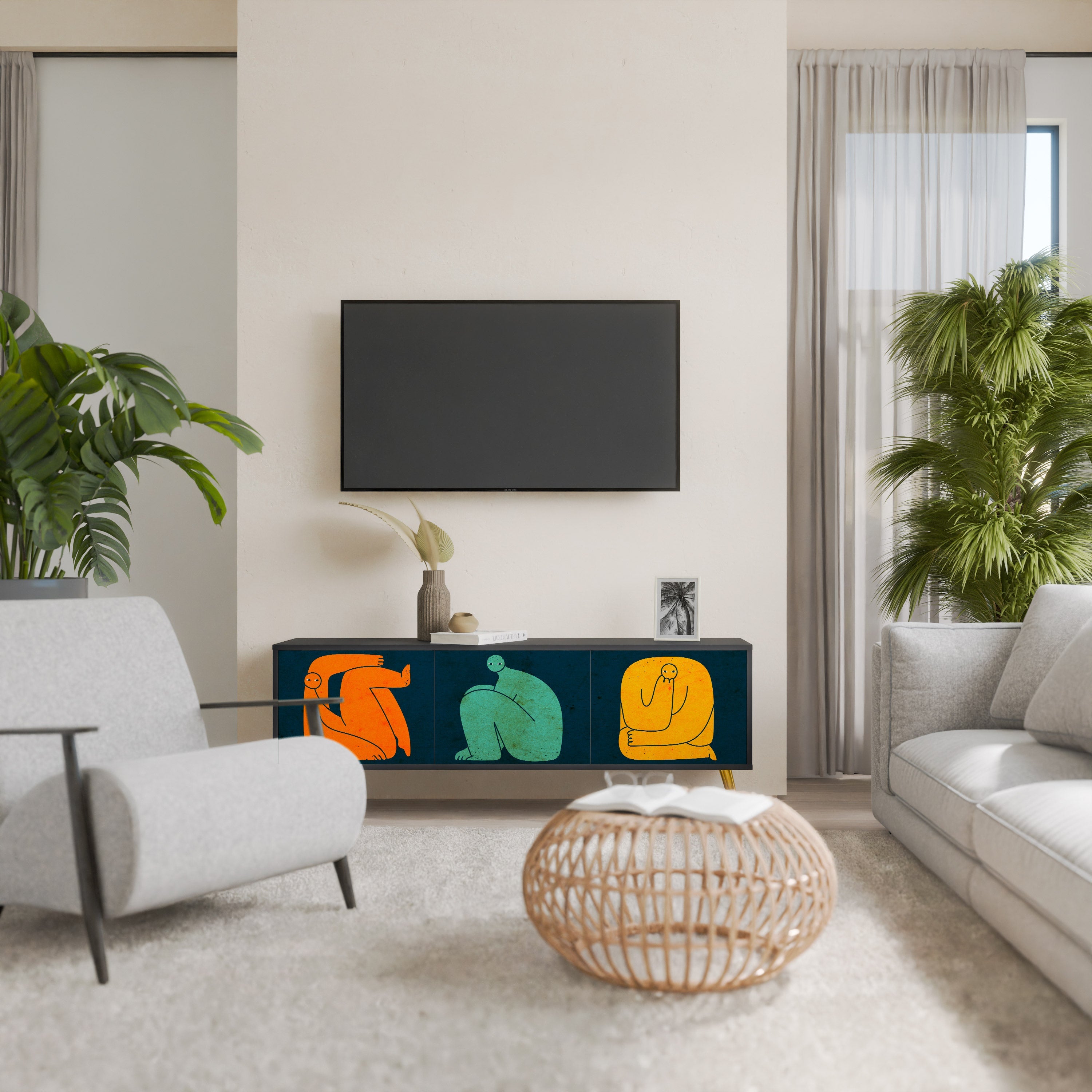 TOGETHER BUT SEPARATELY 3-Door TV Stand in Black Finish