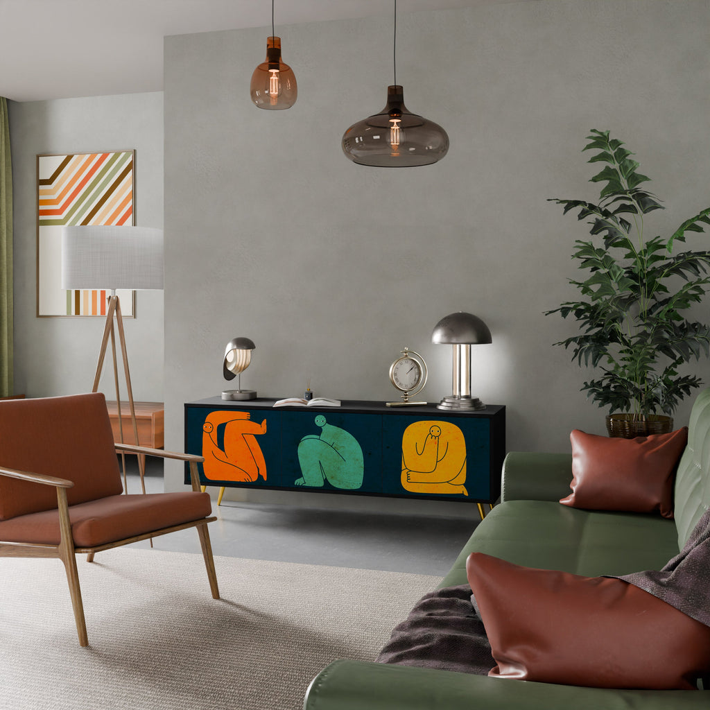 TOGETHER BUT SEPARATELY 3-Door TV Stand in Black Finish