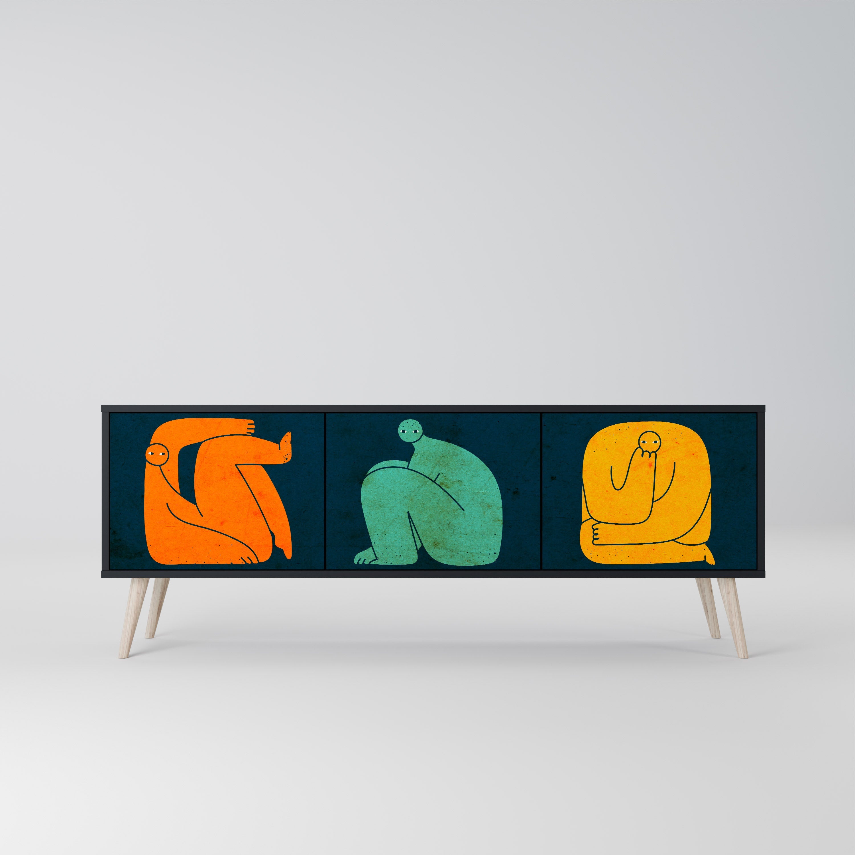 TOGETHER BUT SEPARATELY Móvel de TV com 3 Portas em Acabamento Preto