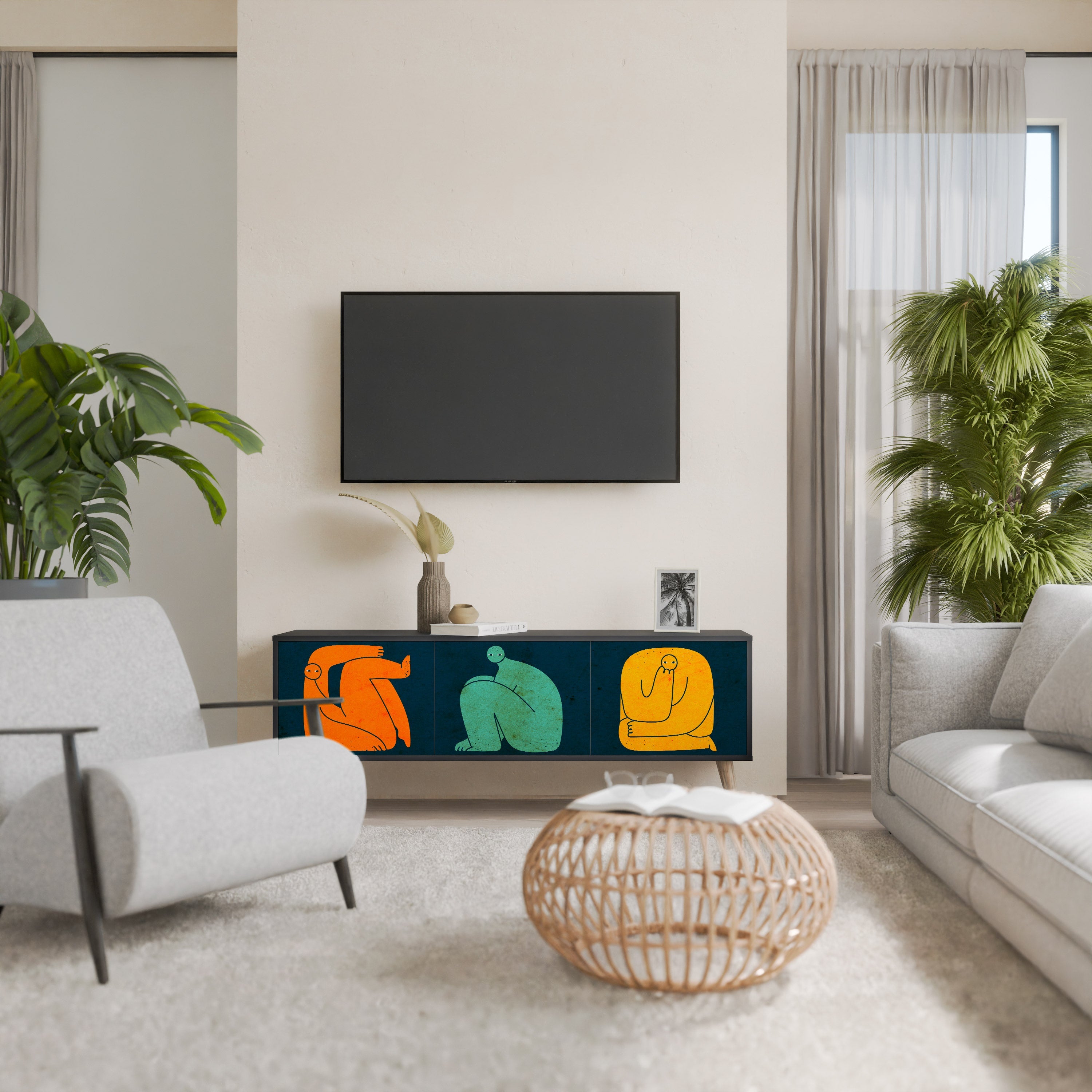 TOGETHER BUT SEPARATELY 3-Door TV Stand in Black Finish