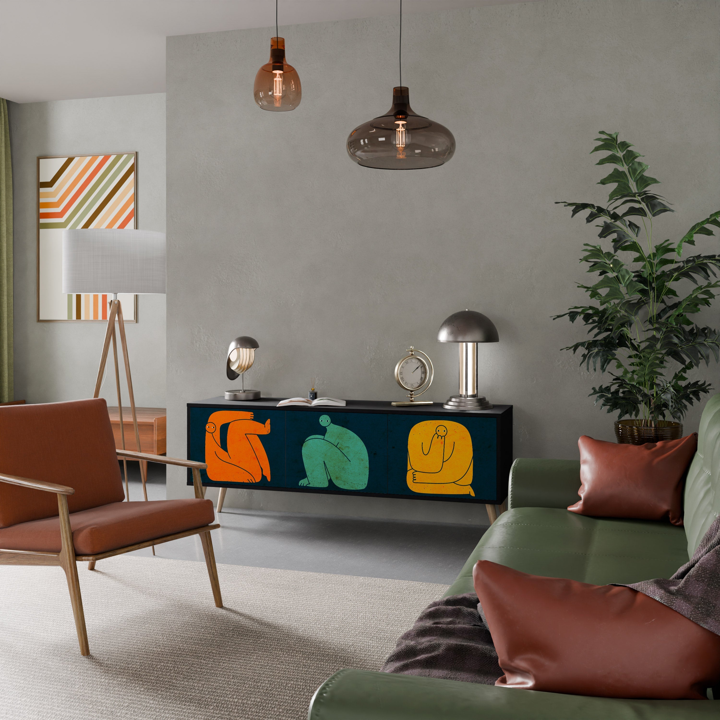 TOGETHER BUT SEPARATELY 3-Door TV Stand in Black Finish