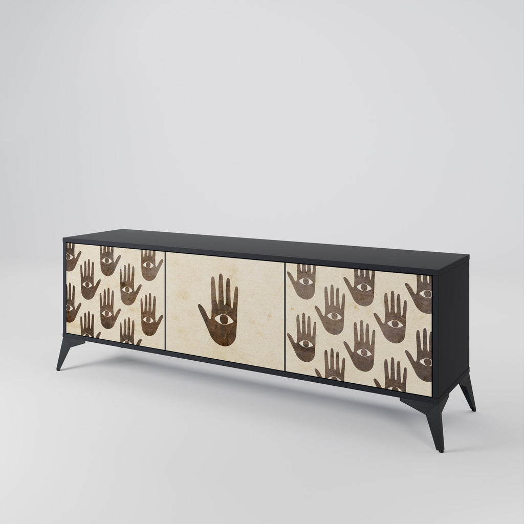 SEE MORE 3-Door TV Stand in Black Finish