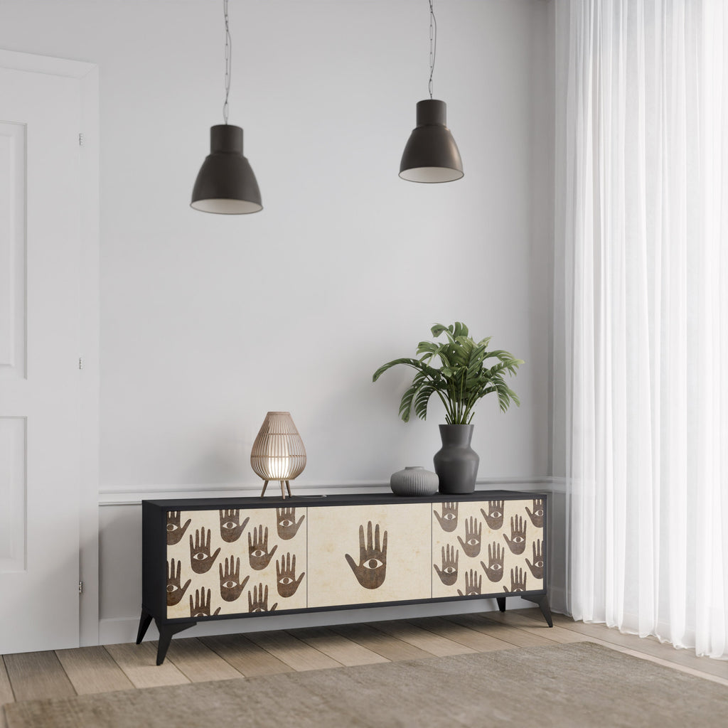 SEE MORE 3-Door TV Stand in Black Finish