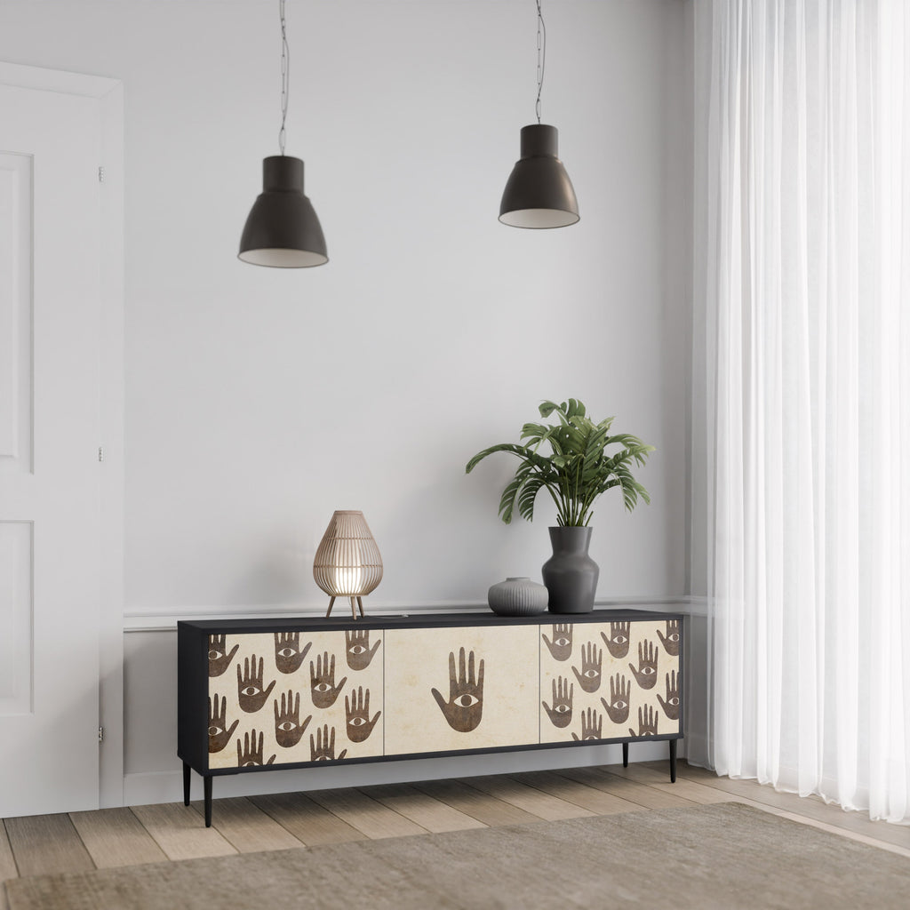 SEE MORE 3-Door TV Stand in Black Finish