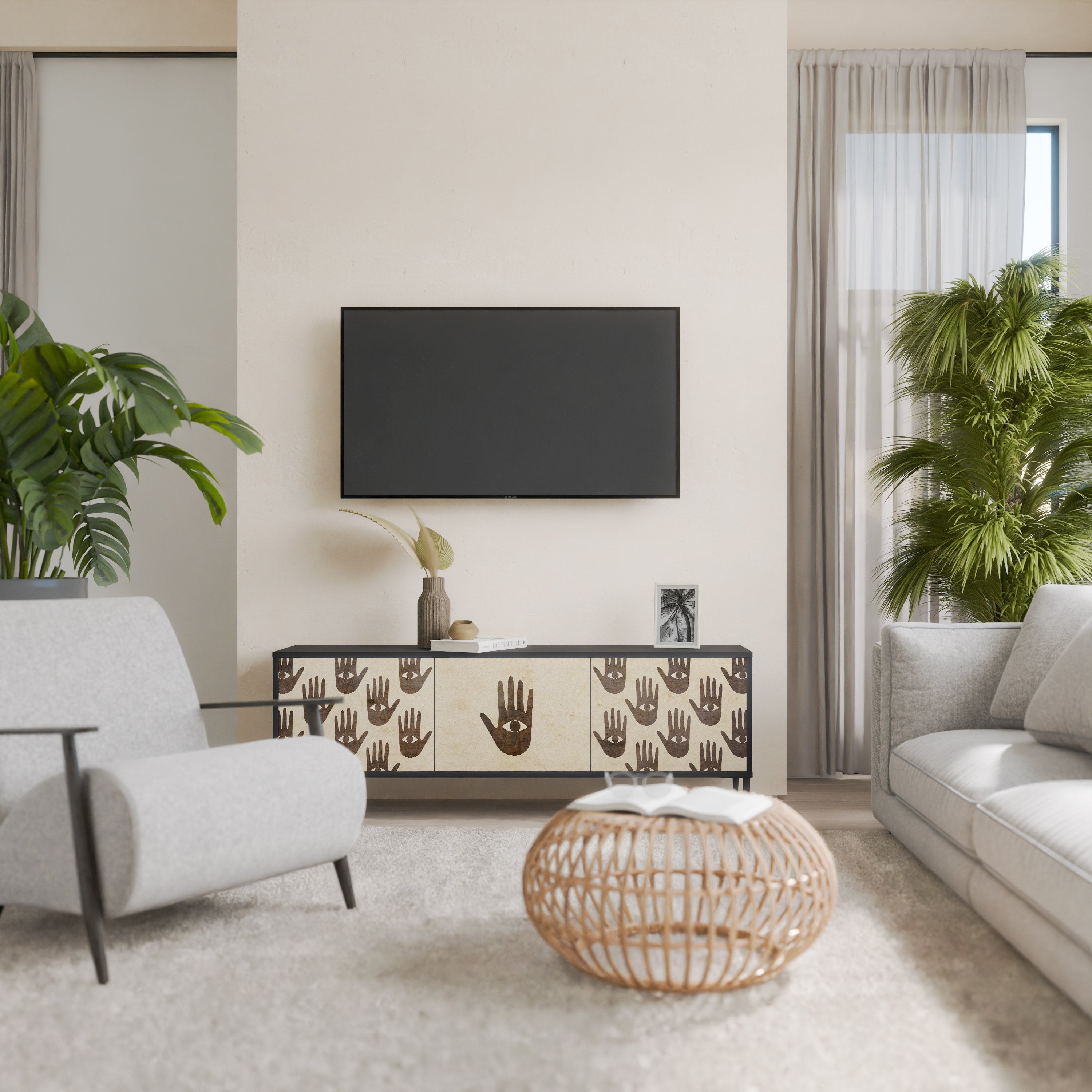 SEE MORE Móvel de TV com 3 Portas em Acabamento Preto