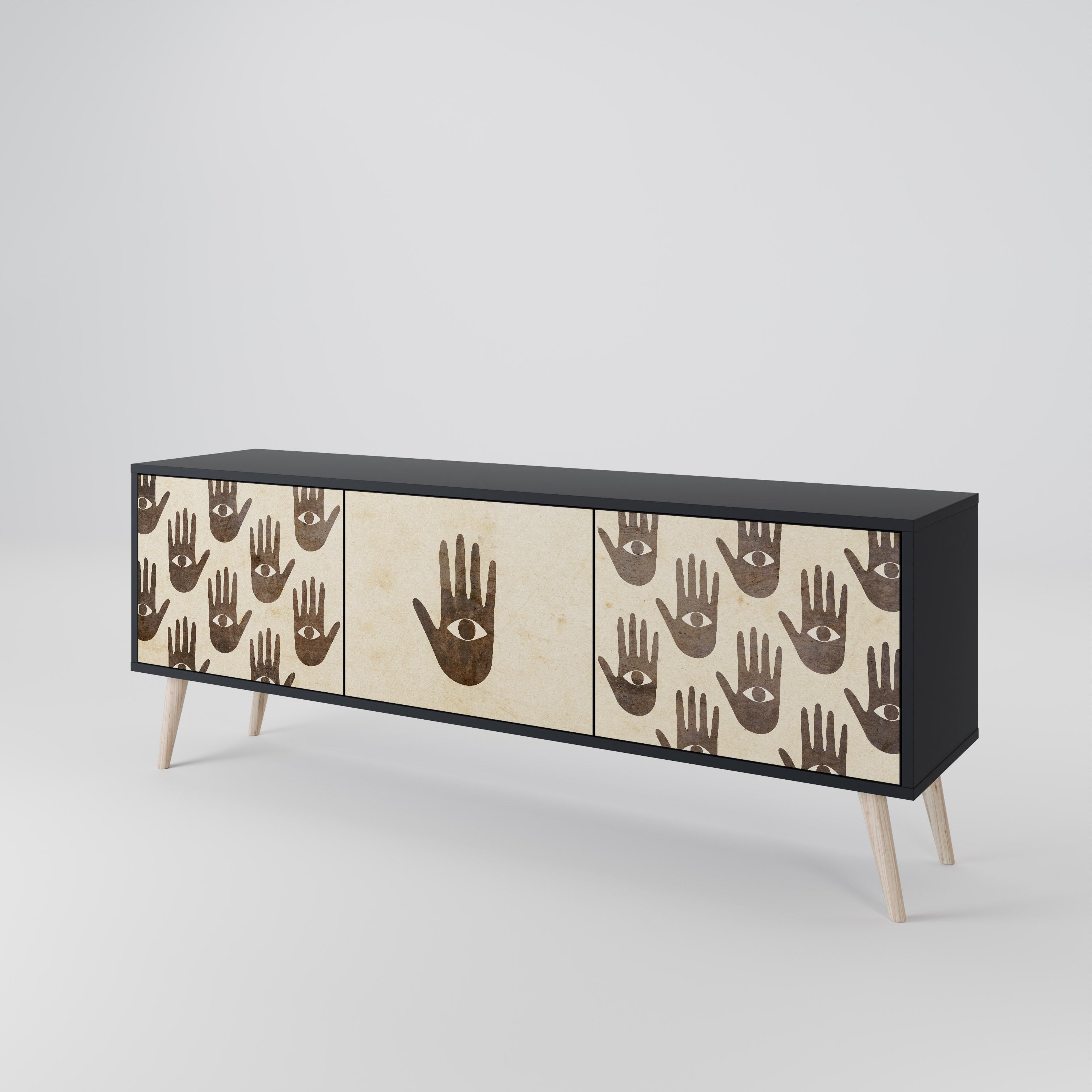 SEE MORE 3-Door TV Stand in Black Finish