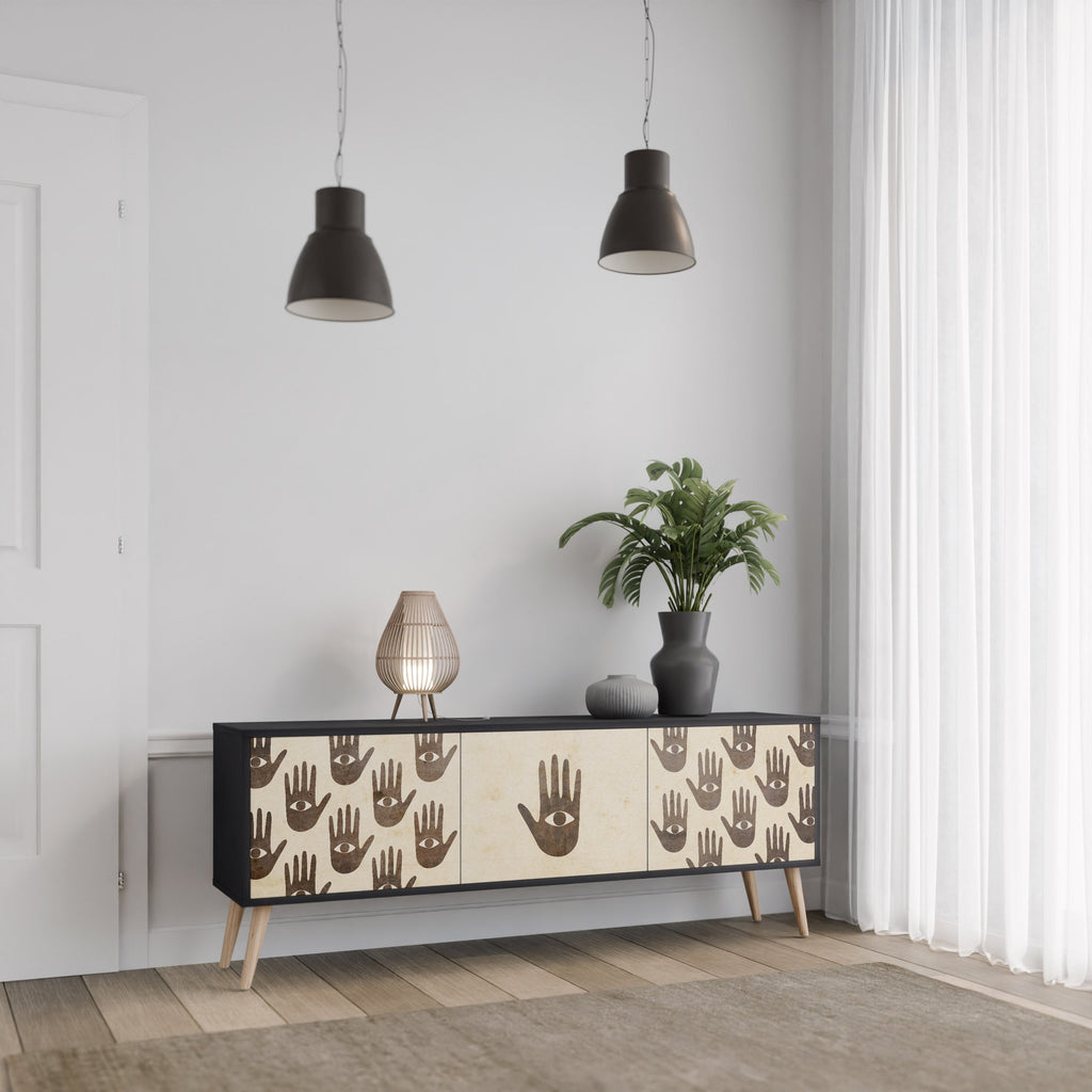 SEE MORE 3-Door TV Stand in Black Finish