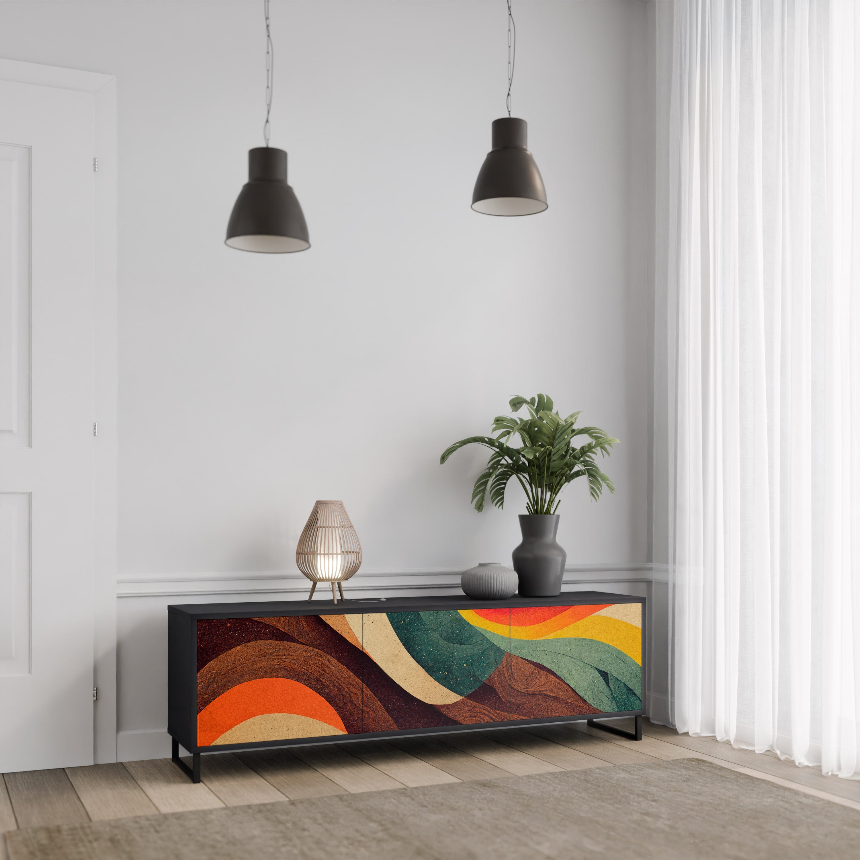 COLORFUL STRANDS Móvel de TV com 3 Portas em Acabamento Preto