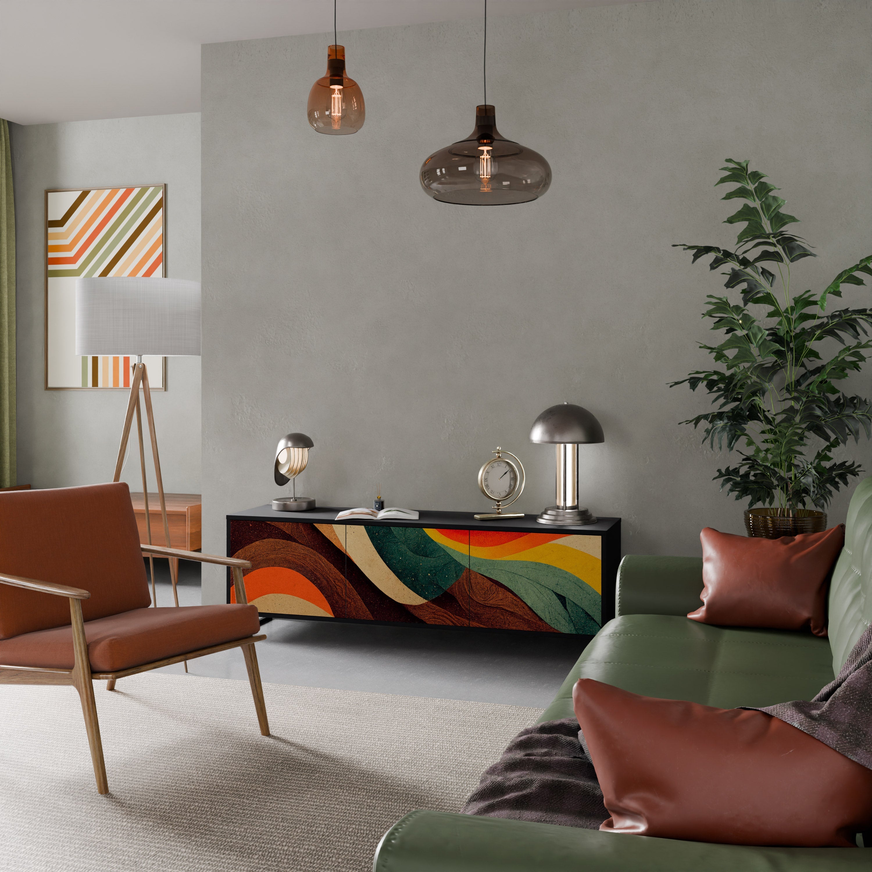 COLORFUL STRANDS Móvel de TV com 3 Portas em Acabamento Preto