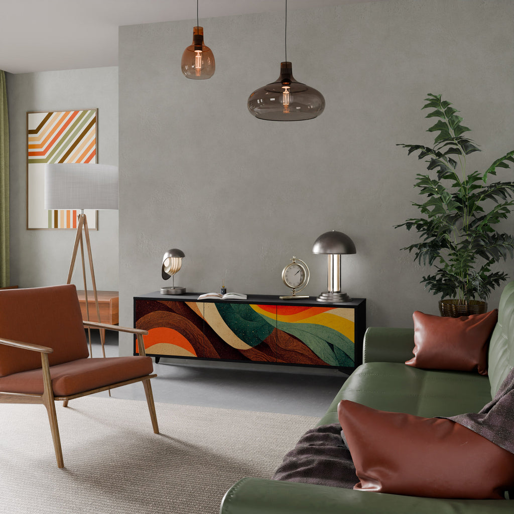 COLORFUL STRANDS Móvel de TV com 3 Portas em Acabamento Preto