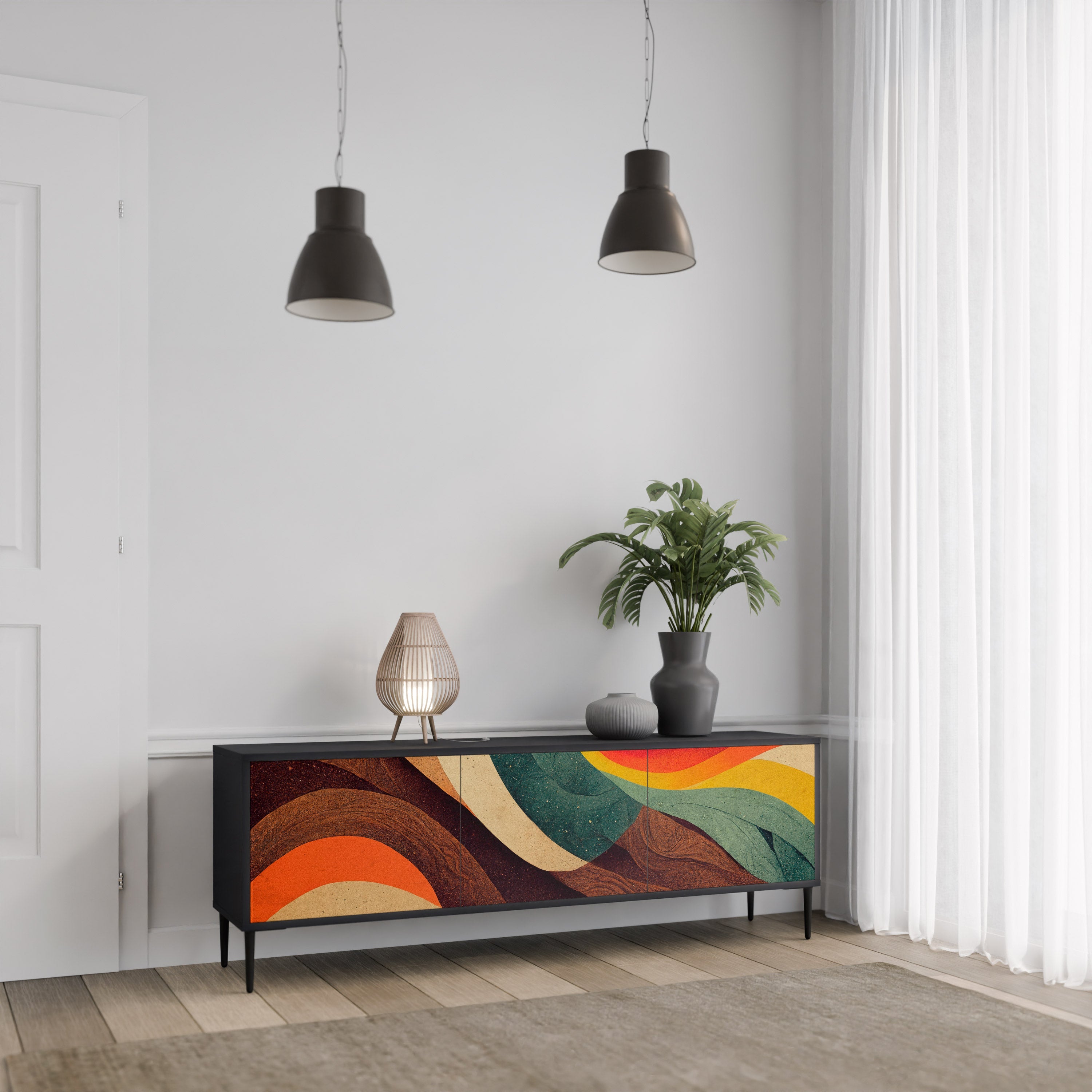 COLORFUL STRANDS Móvel de TV com 3 Portas em Acabamento Preto