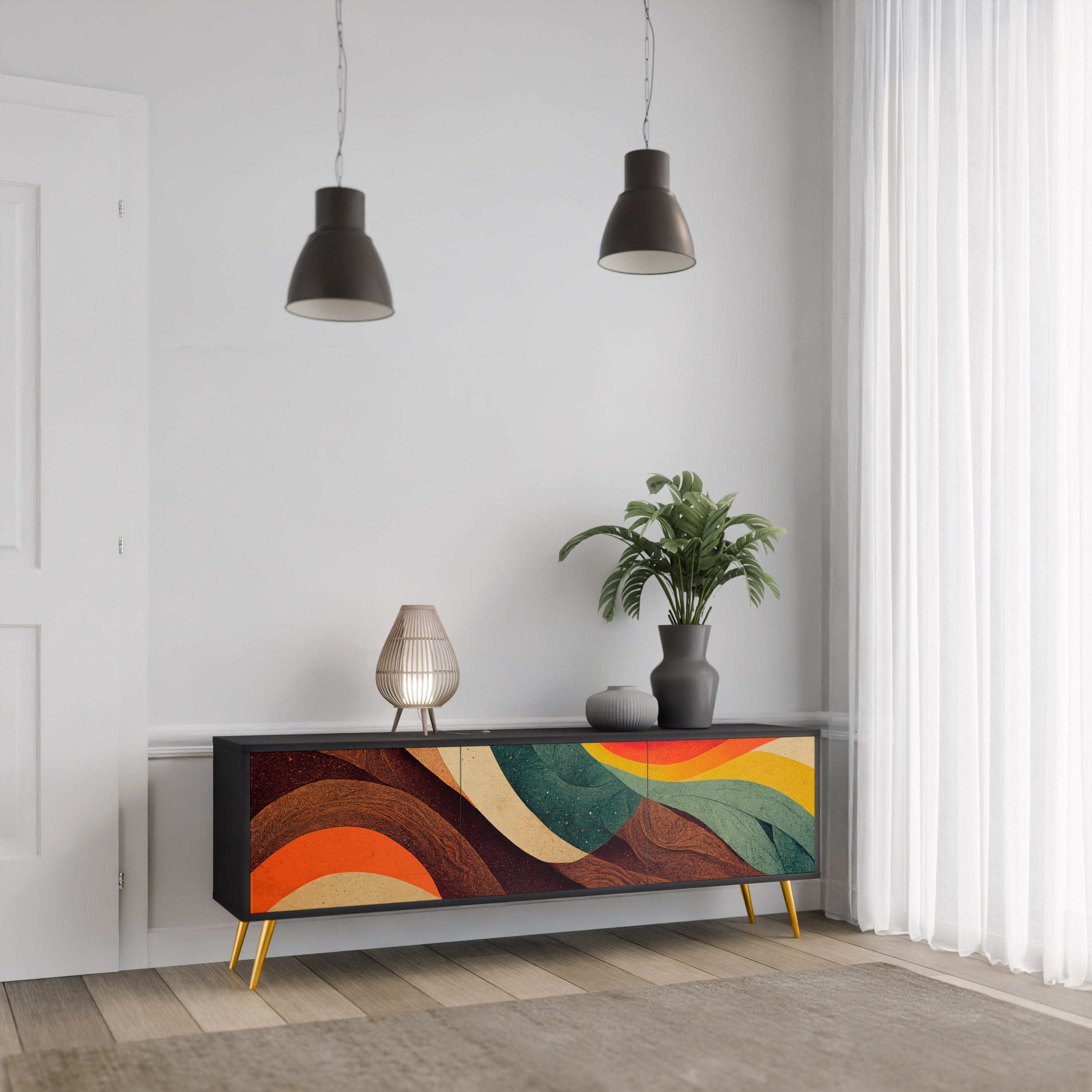 COLORFUL STRANDS Móvel de TV com 3 Portas em Acabamento Preto