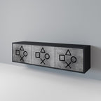 GAMER CHOICE Móvel de TV com 3 Portas em Acabamento Preto