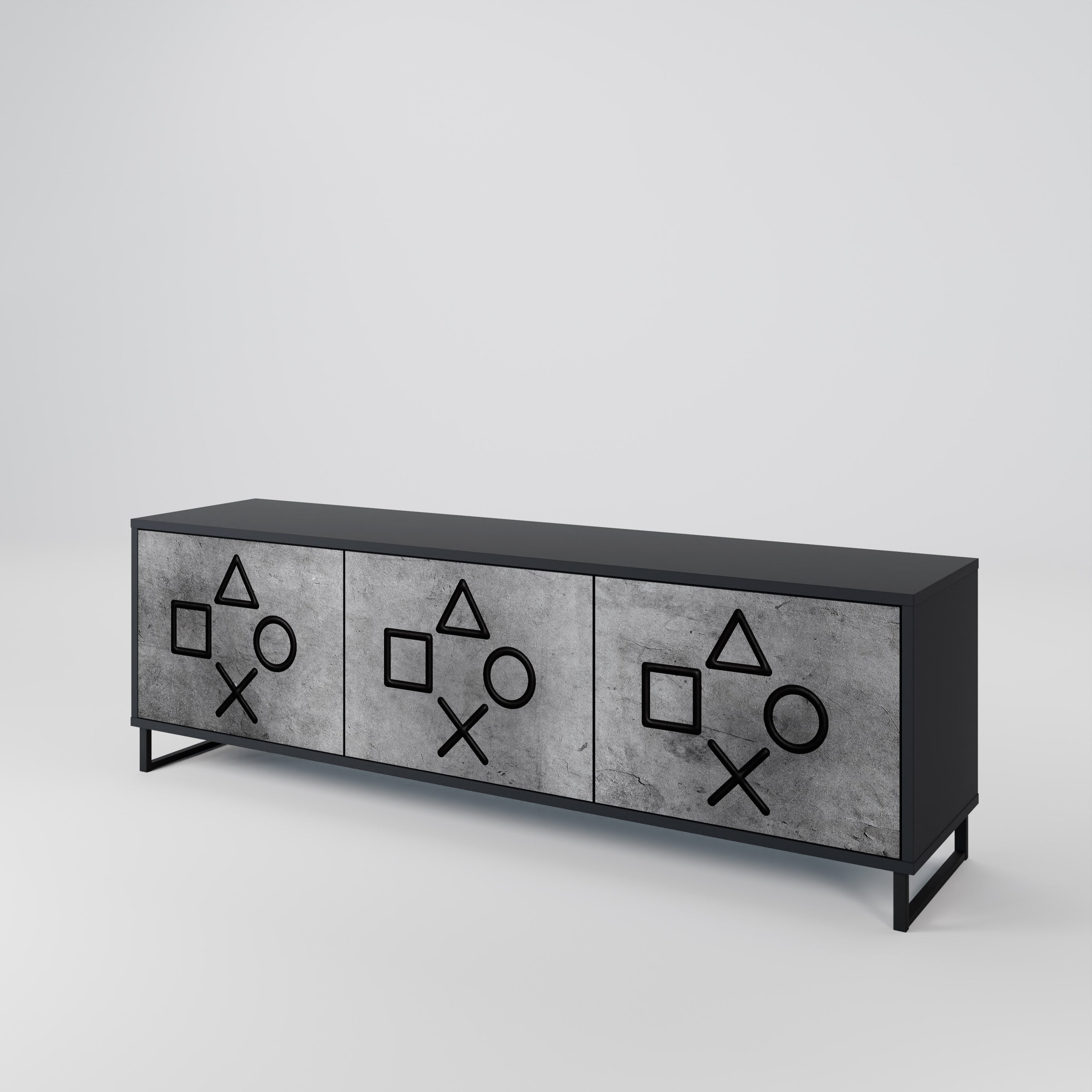 GAMER CHOICE Móvel de TV com 3 Portas em Acabamento Preto