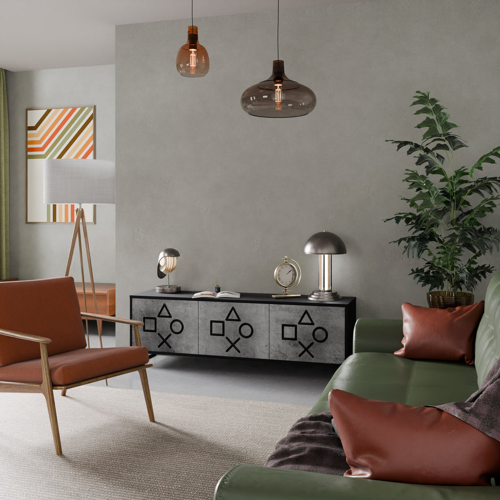 GAMER CHOICE Móvel de TV com 3 Portas em Acabamento Preto