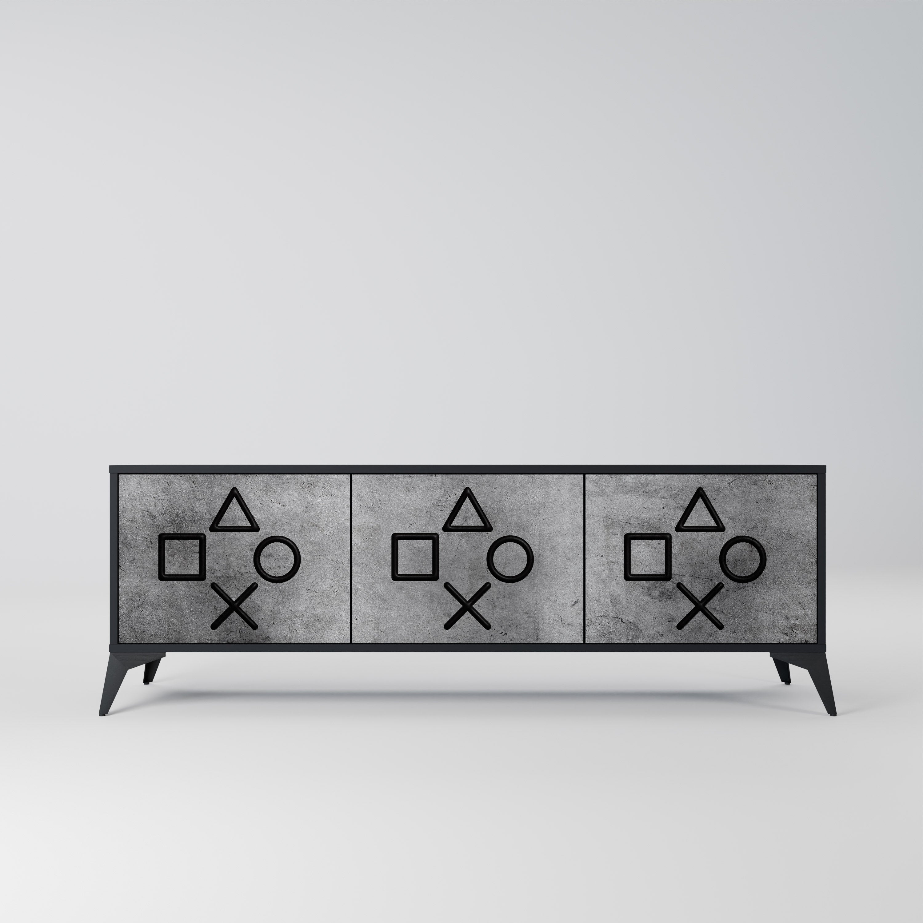 GAMER CHOICE Móvel de TV com 3 Portas em Acabamento Preto