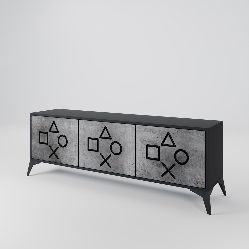 GAMER CHOICE Móvel de TV com 3 Portas em Acabamento Preto