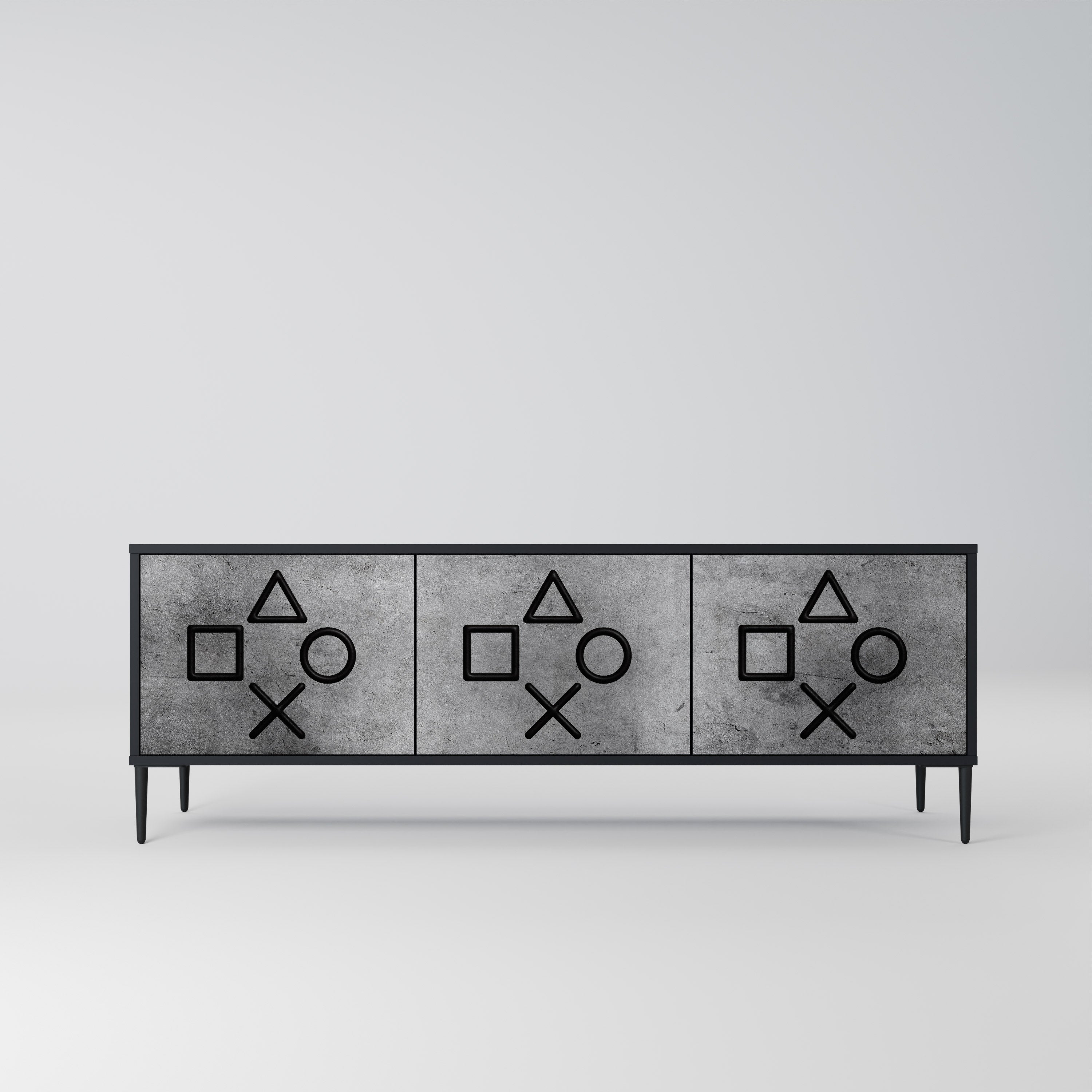 GAMER CHOICE Móvel de TV com 3 Portas em Acabamento Preto