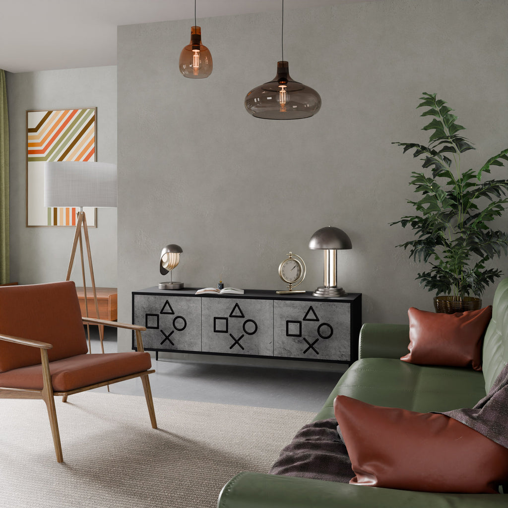 GAMER CHOICE Móvel de TV com 3 Portas em Acabamento Preto