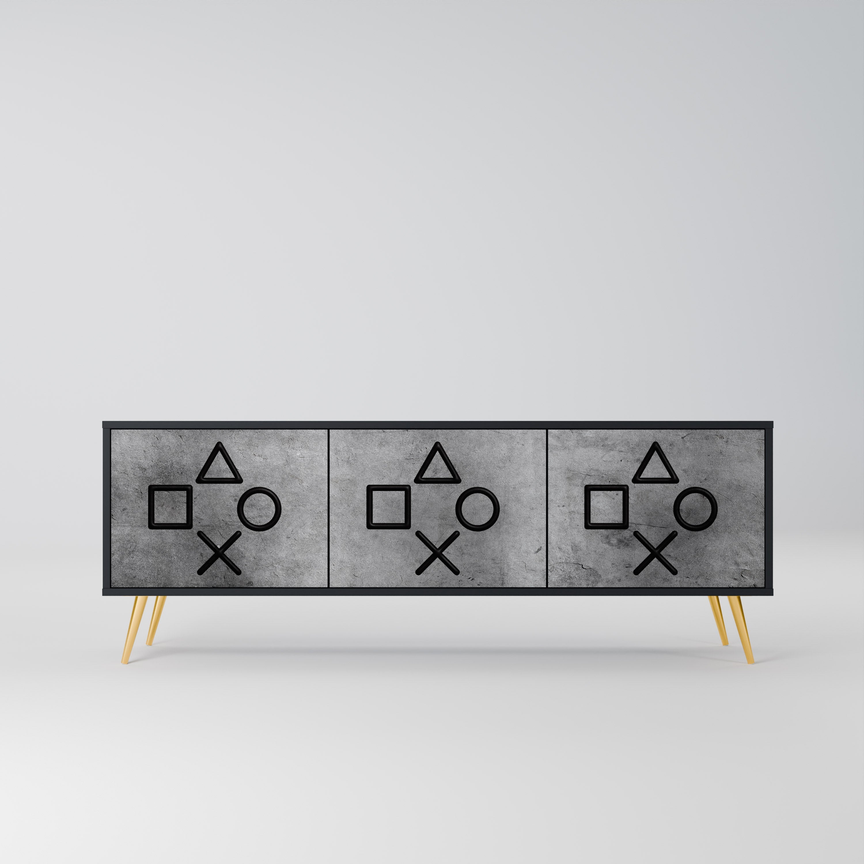 GAMER CHOICE Móvel de TV com 3 Portas em Acabamento Preto