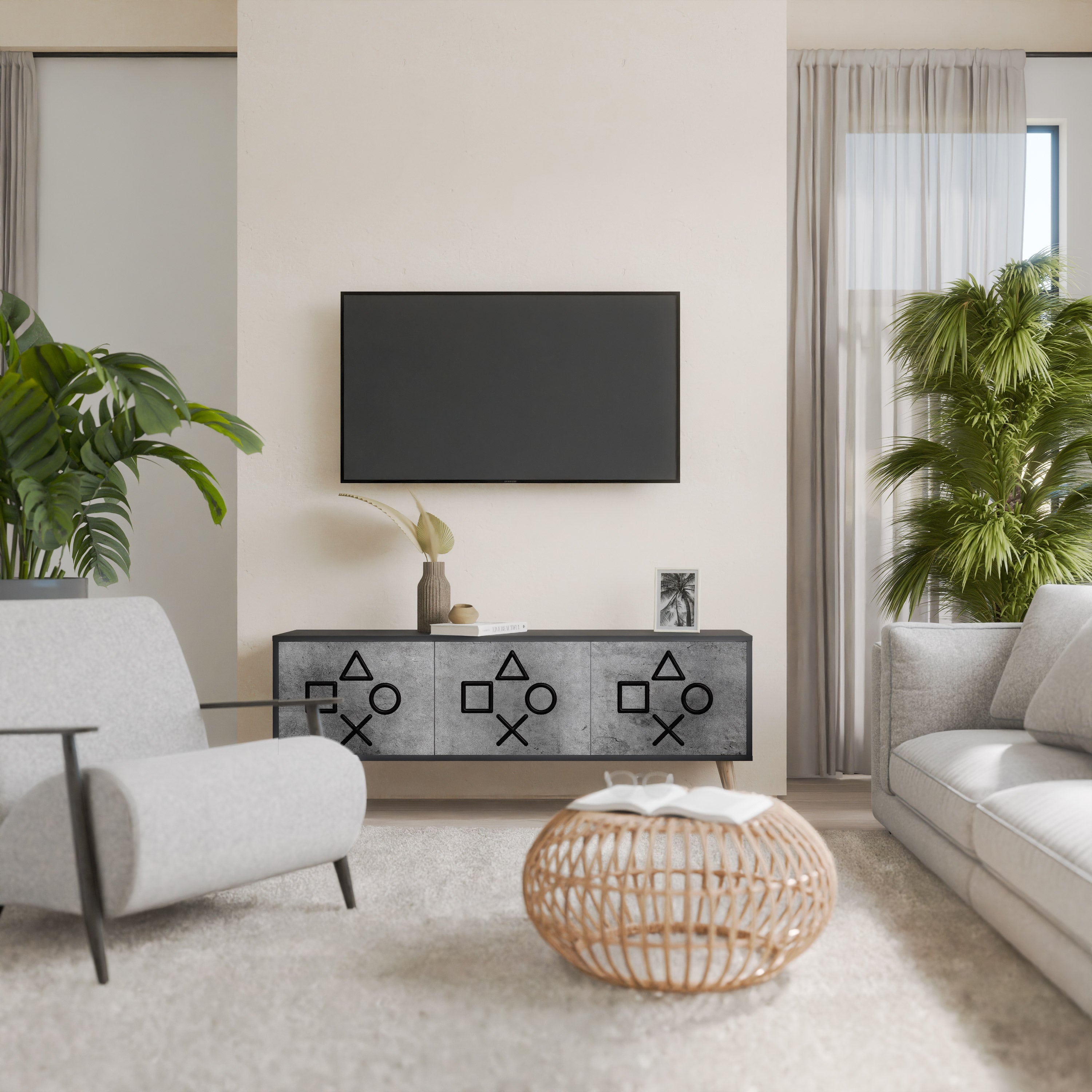 GAMER CHOICE Móvel de TV com 3 Portas em Acabamento Preto