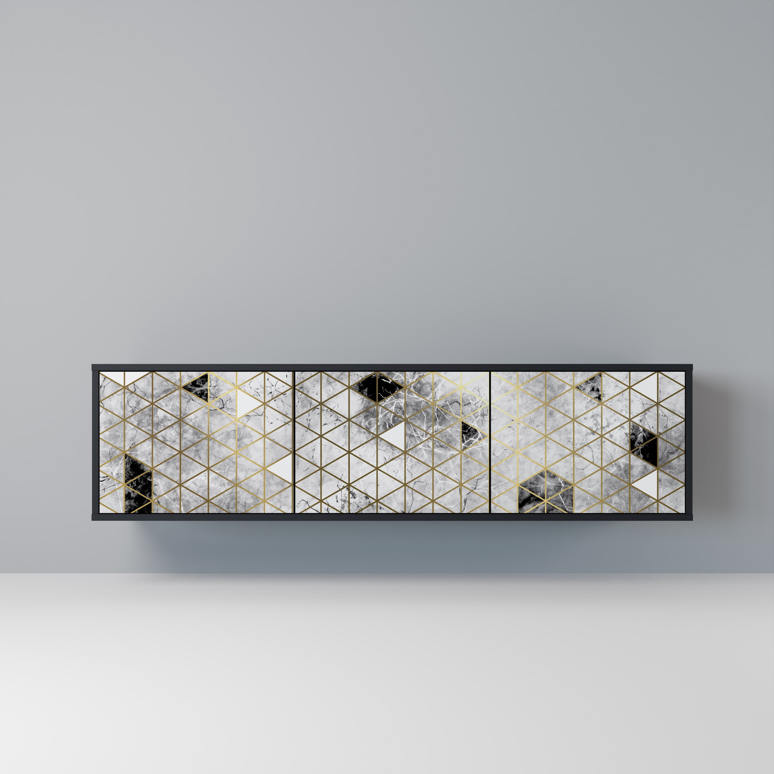 ASHEN ARIA Móvel de TV com 3 Portas em Acabamento Preto