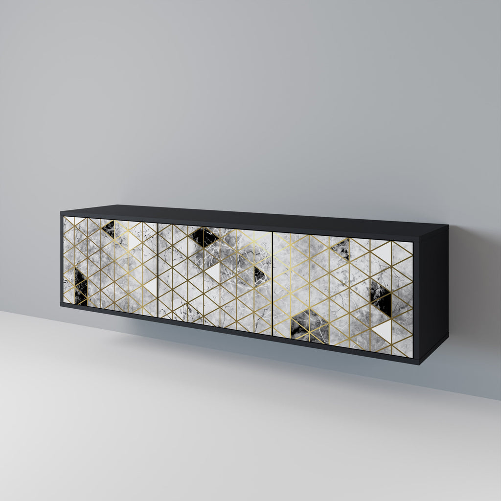 ASHEN ARIA Móvel de TV com 3 Portas em Acabamento Preto