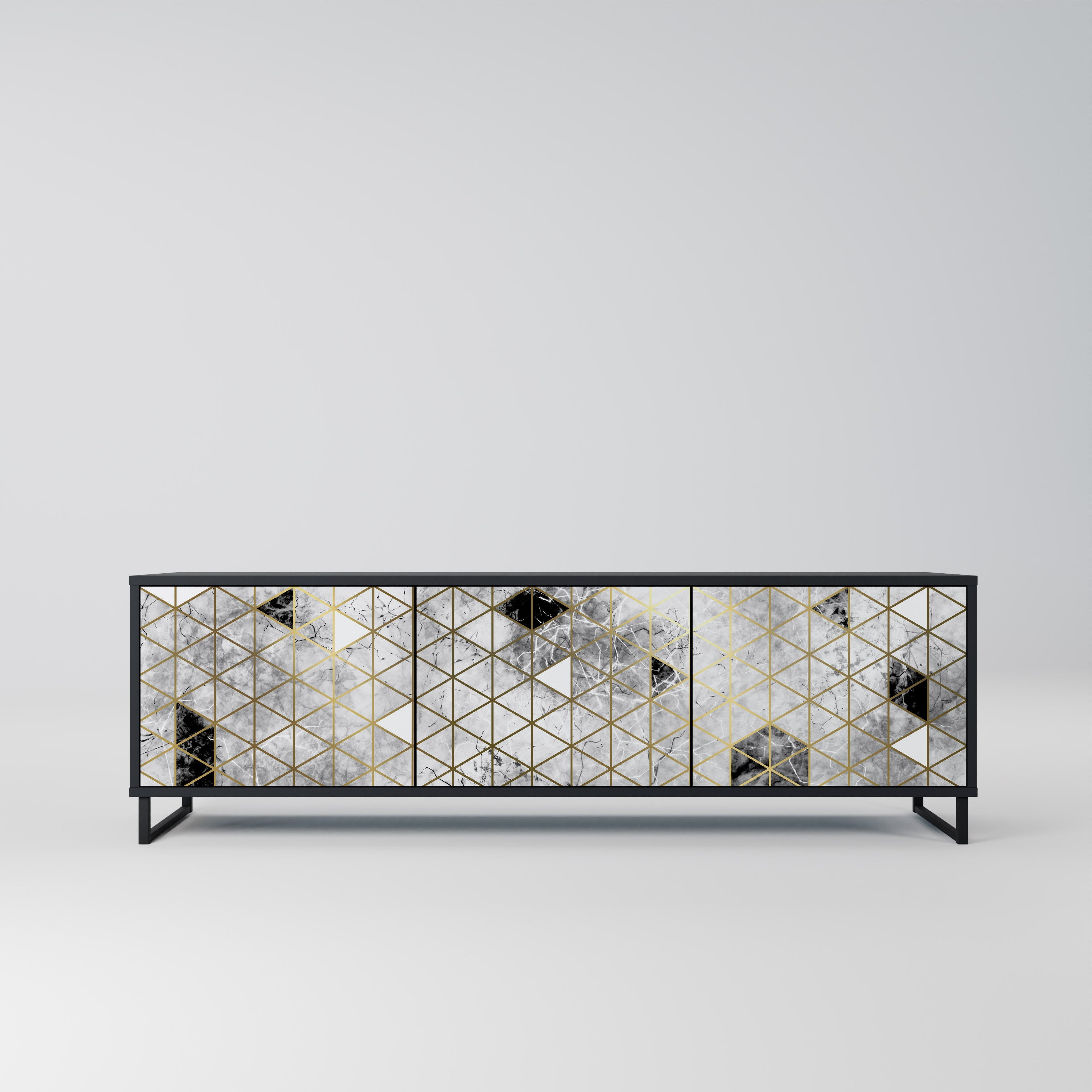 ASHEN ARIA Móvel de TV com 3 Portas em Acabamento Preto