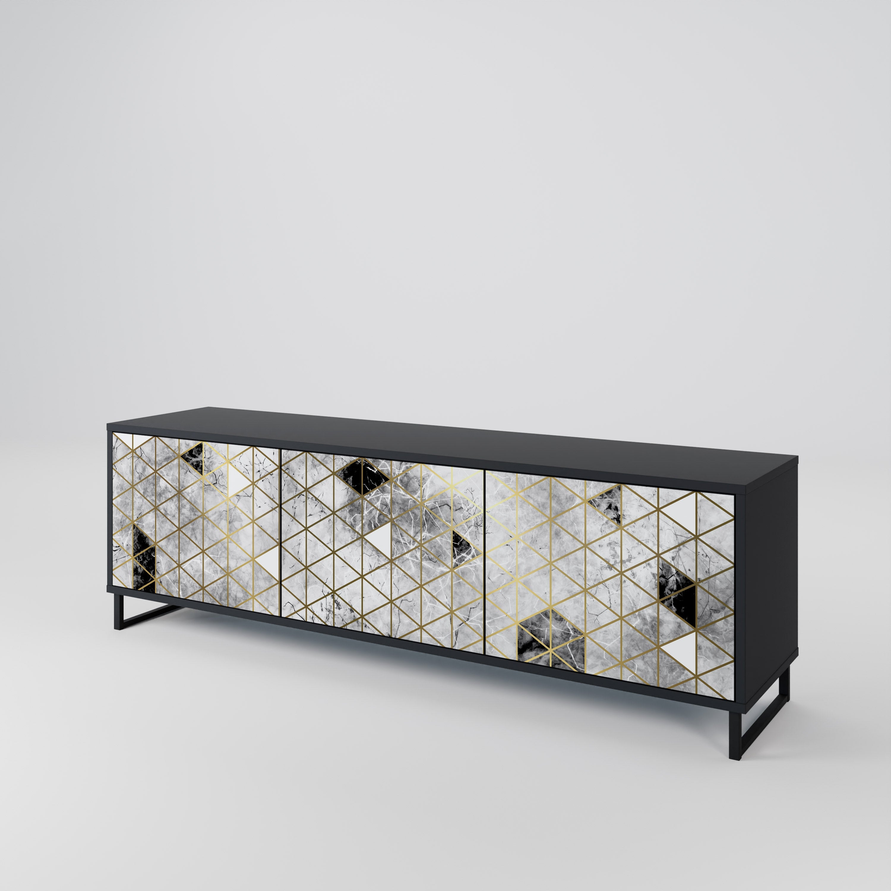 ASHEN ARIA Móvel de TV com 3 Portas em Acabamento Preto