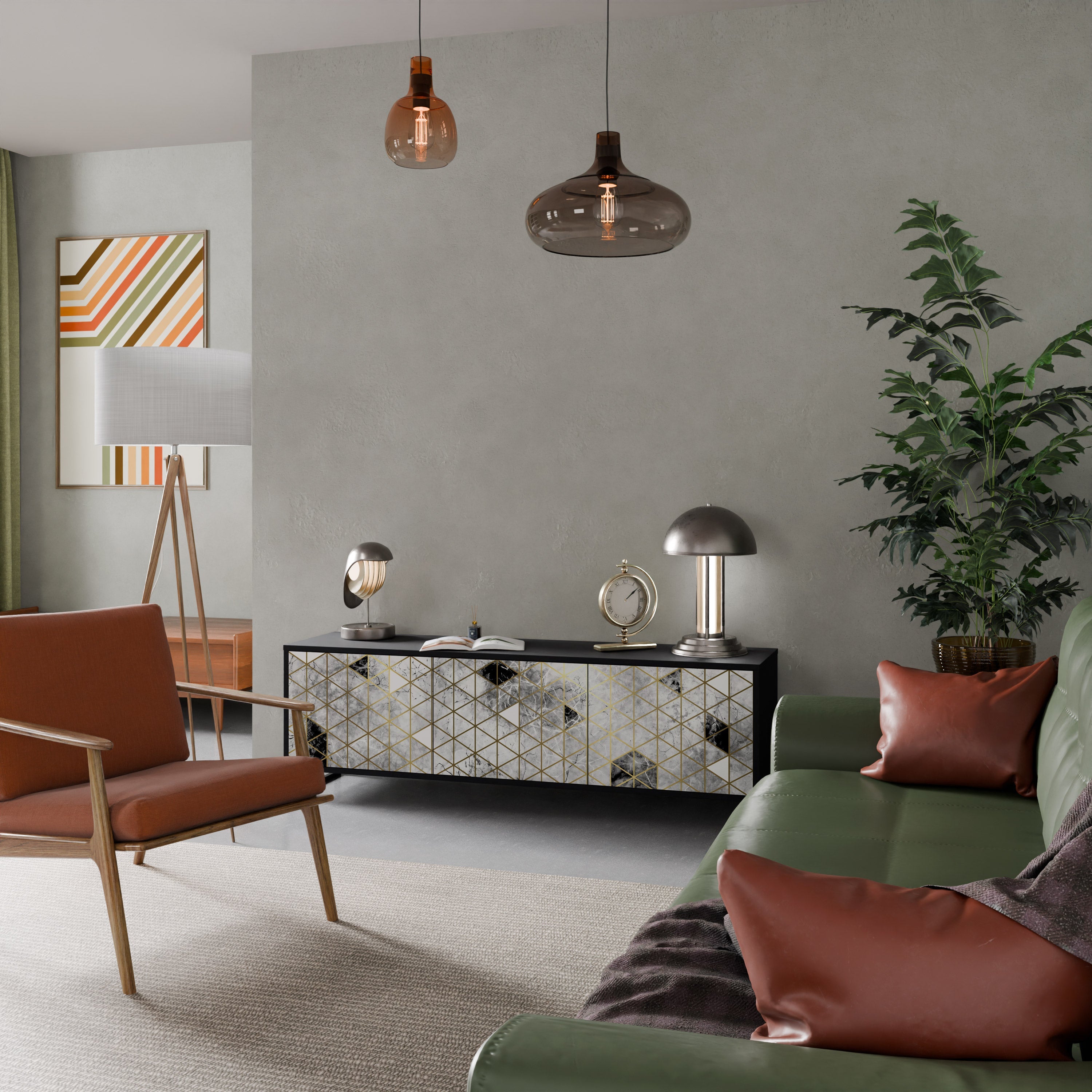 ASHEN ARIA Móvel de TV com 3 Portas em Acabamento Preto